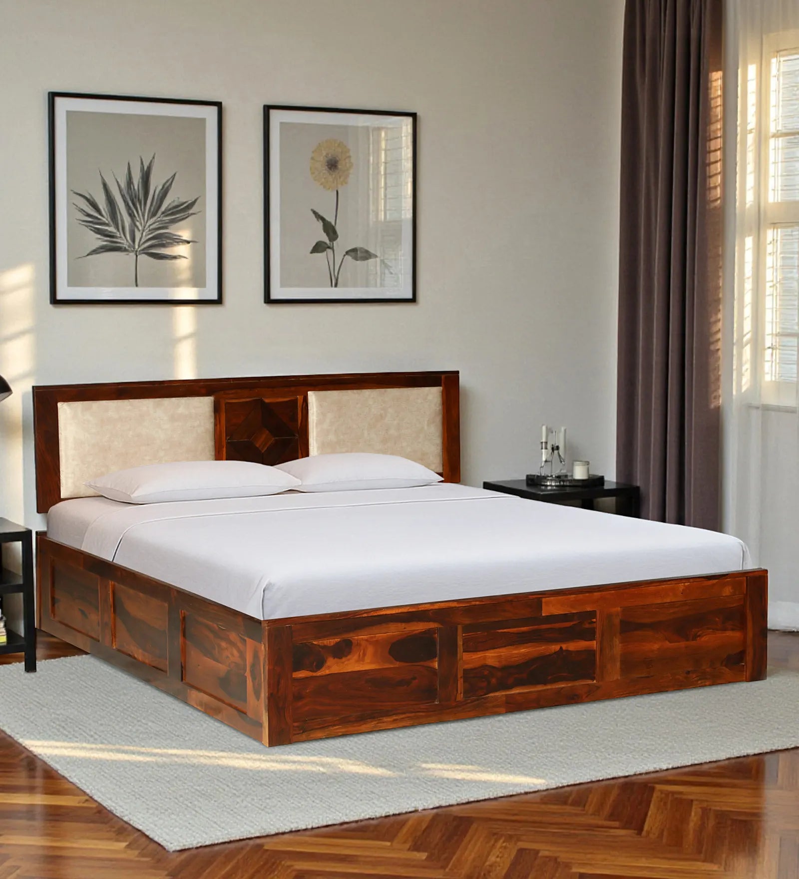 Shraya sheesham queen bed hydraulic storage strong frame design