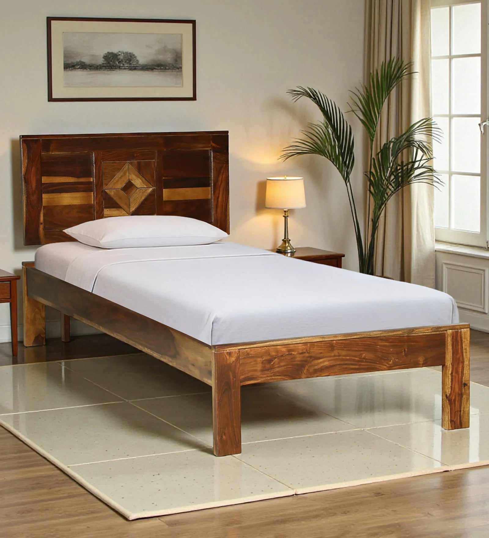 Shraya sheesham wood single bed without storage modern solid wood bed India