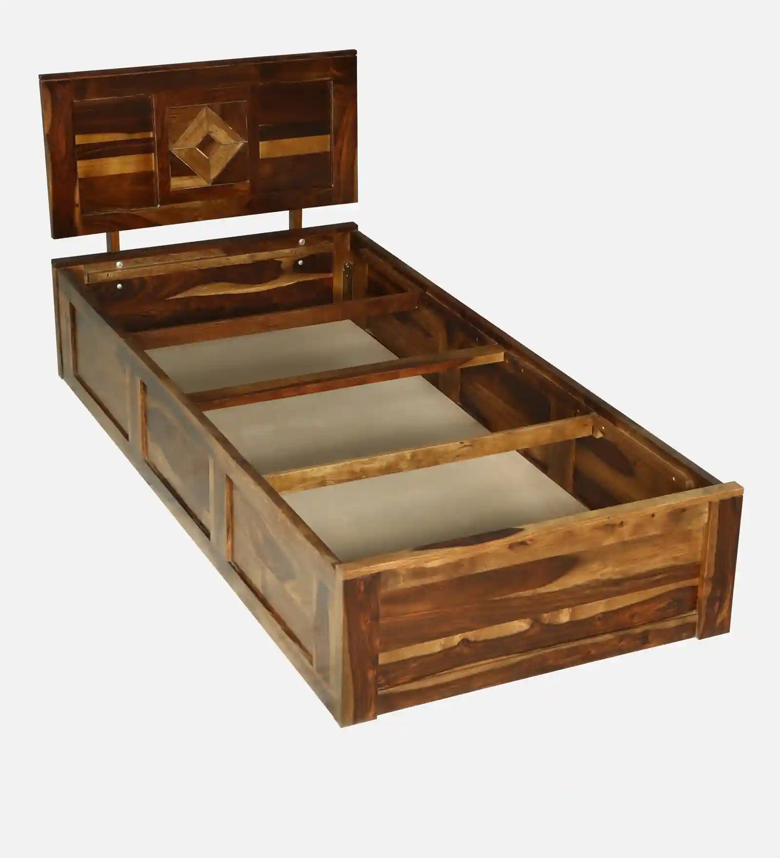 Shraya single bed with storage heavy duty solid wood frame India