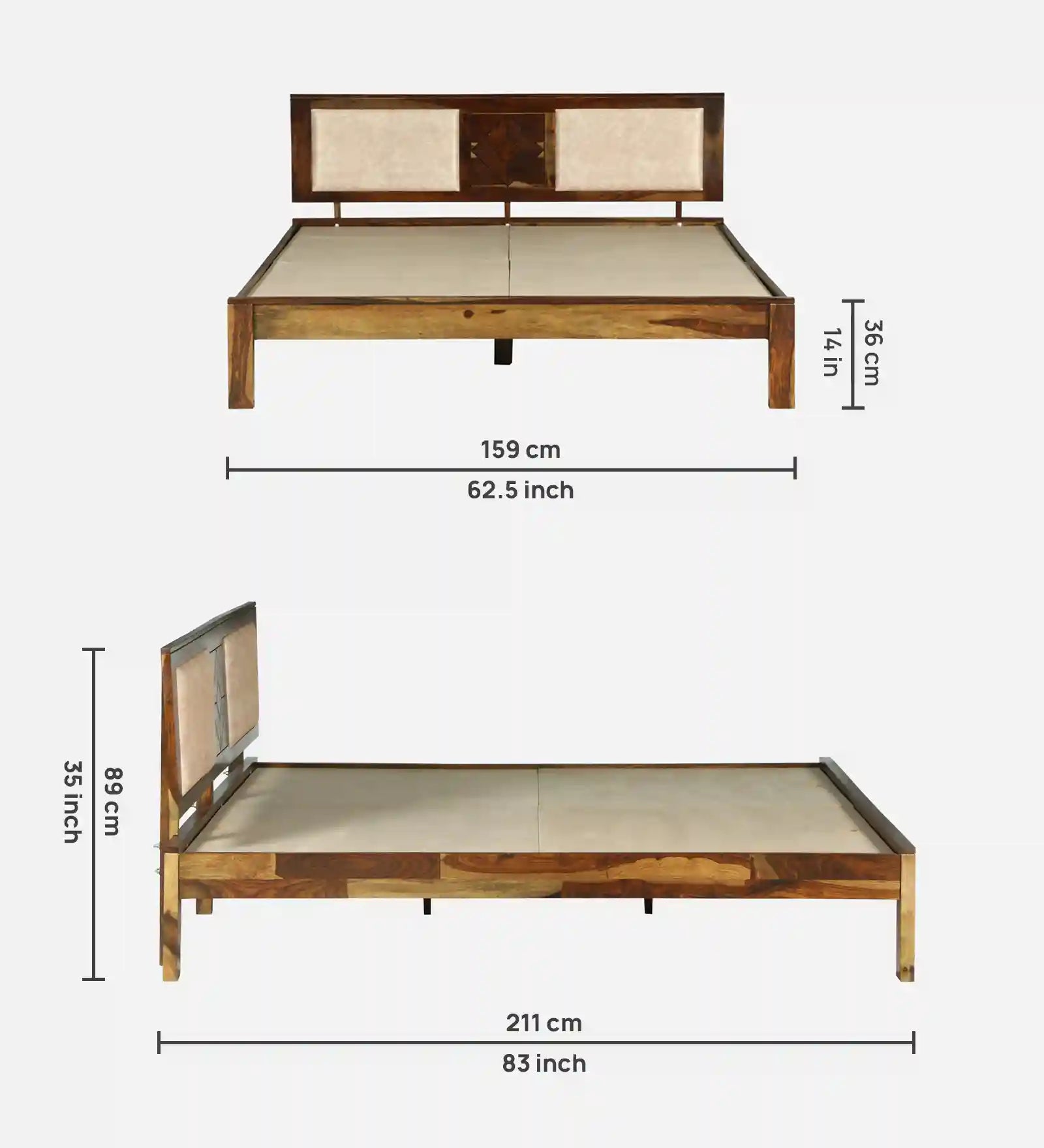 Shraya solid wood bed no storage teak finish home style