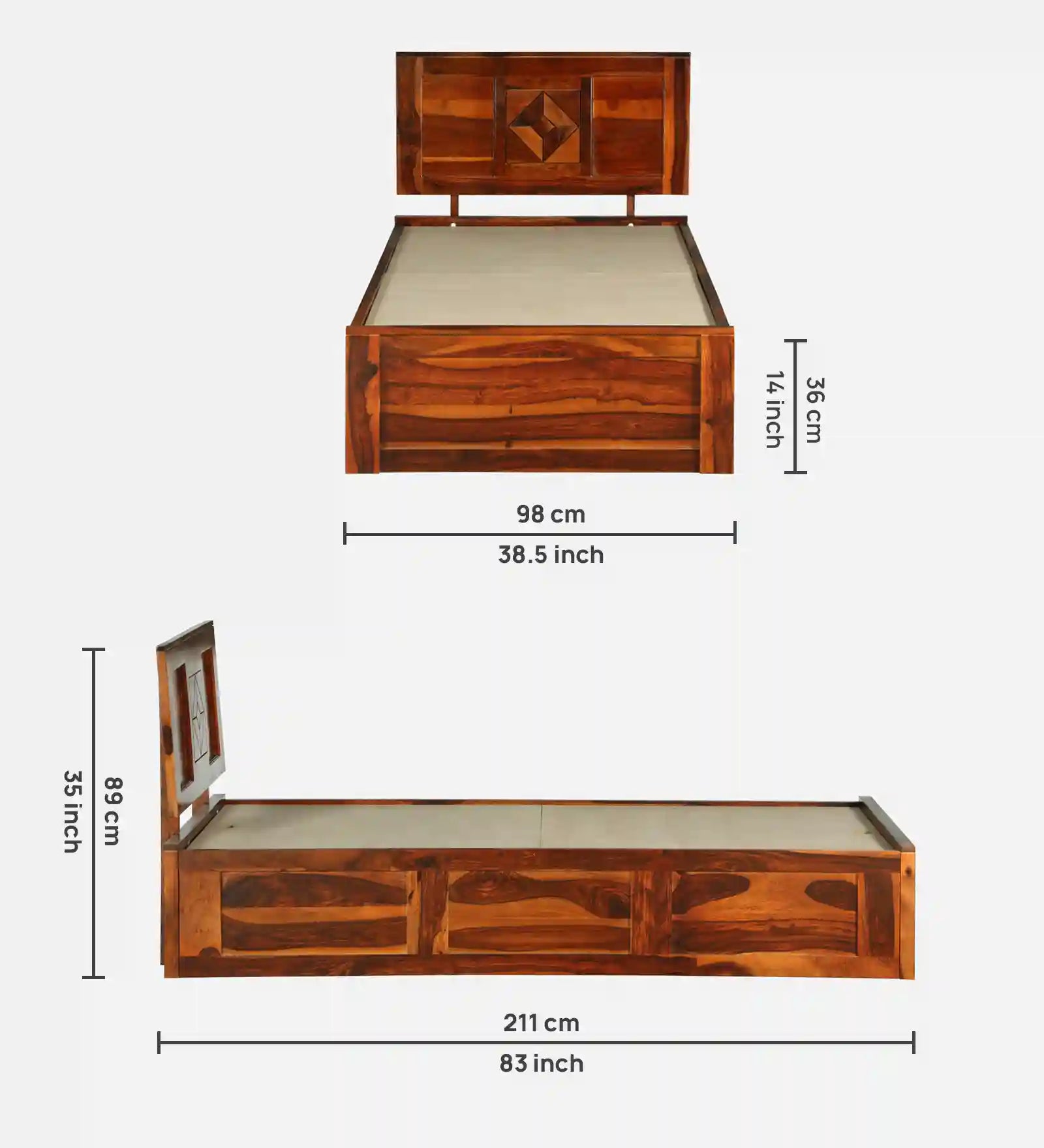 Shraya solid wood bed single size storage modern Indian bed design