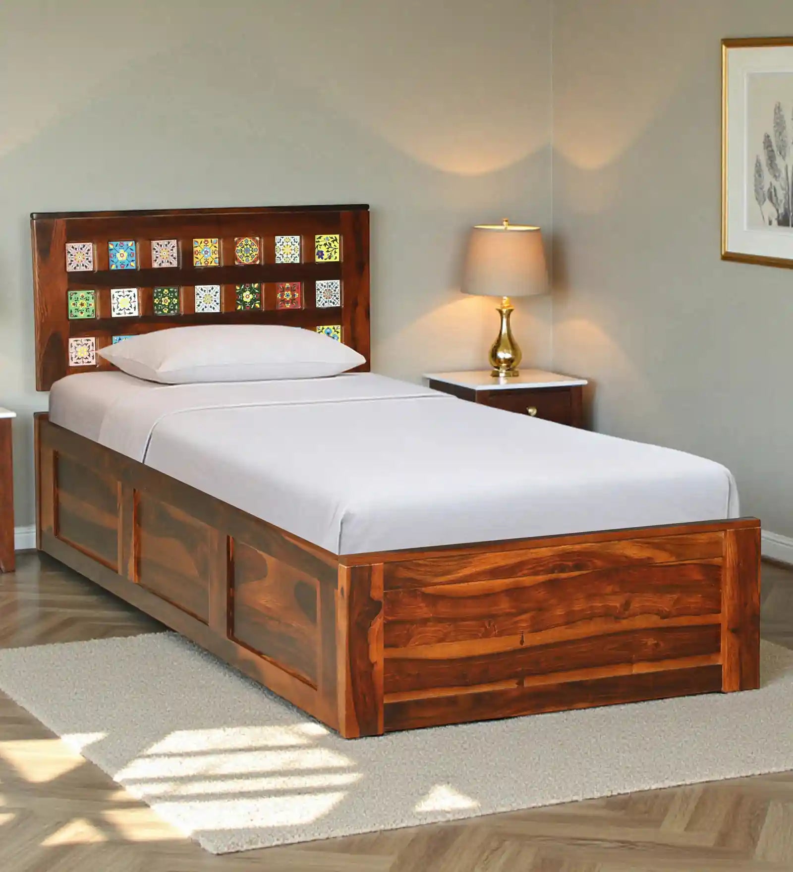 Anamika Solid Wood Single Bed With Storage