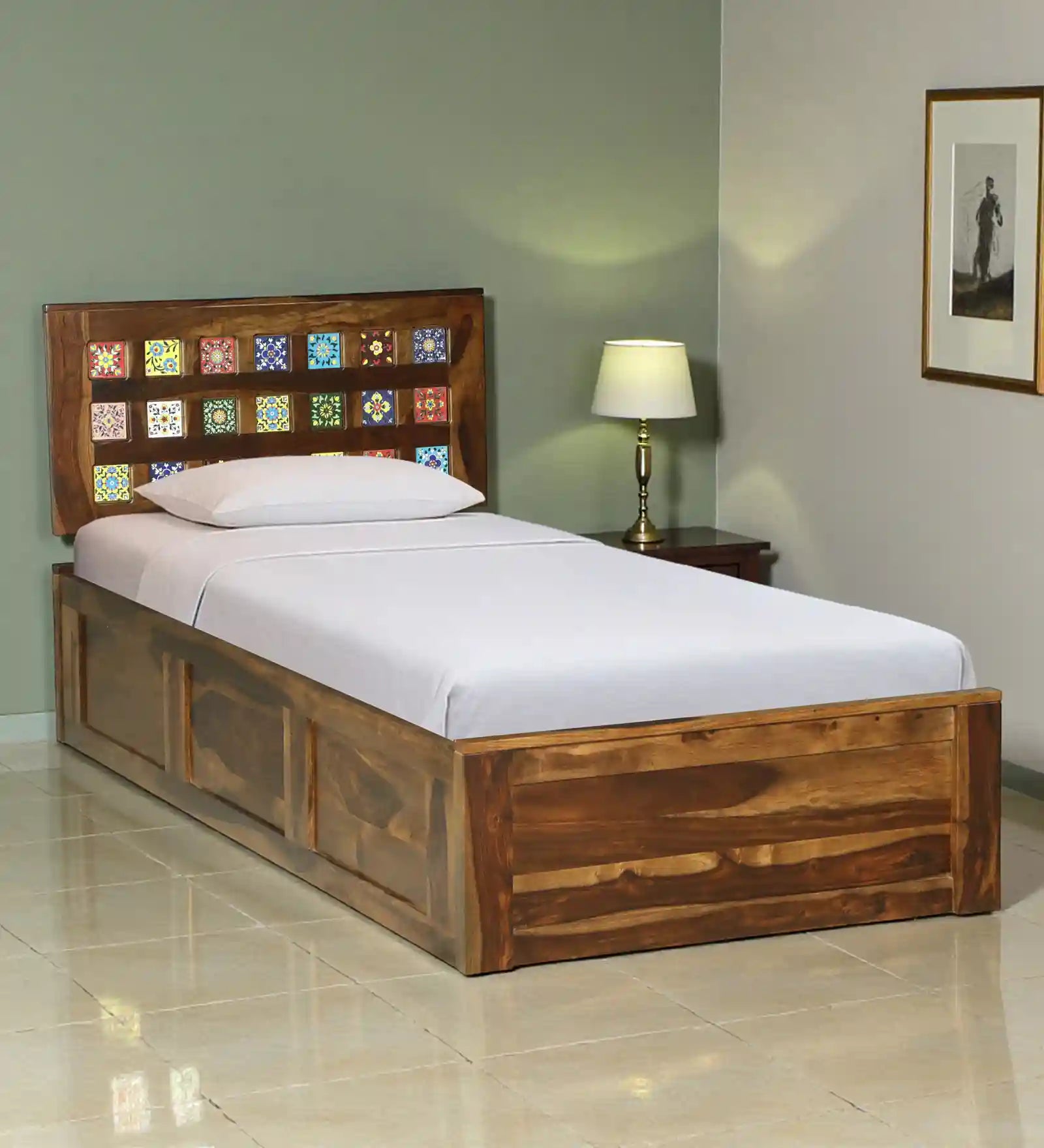 Anamika Solid Wood Single Bed With Storage