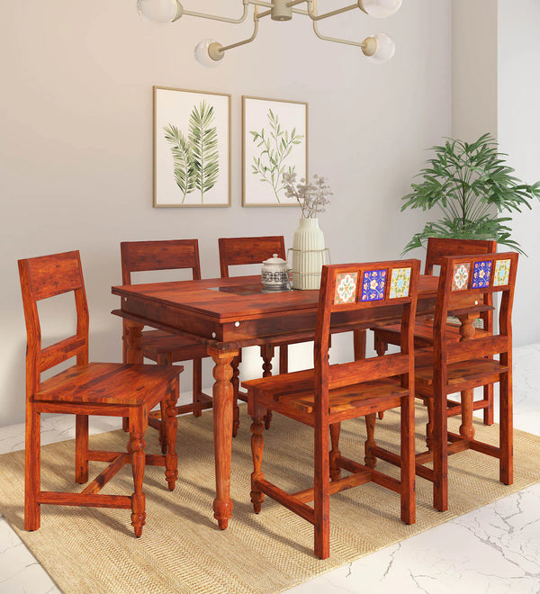 Anamika Sheesham Wood 6 Seater Dining Set In Honey Oak Finish by Rajwada