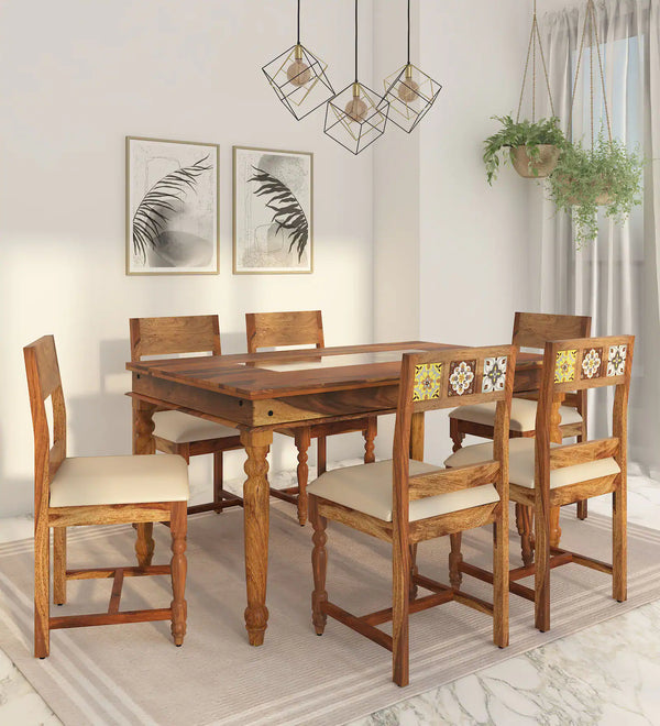 Anamika Sheesham Wood 6 Seater Dining Set In Provincial Teak Finish by Rajwada  With Cushioned Chair