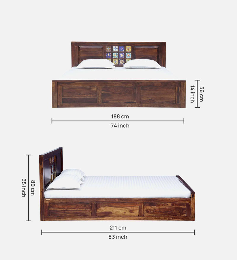 Anamika Sheesham Wood King Size Bed In Provincial Teak Finish by Rajwada  With Box Storage