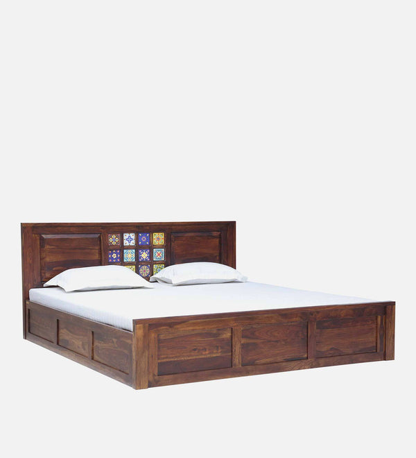 Anamika Sheesham Wood King Size Bed In Provincial Teak Finish by Rajwada  With Box Storage
