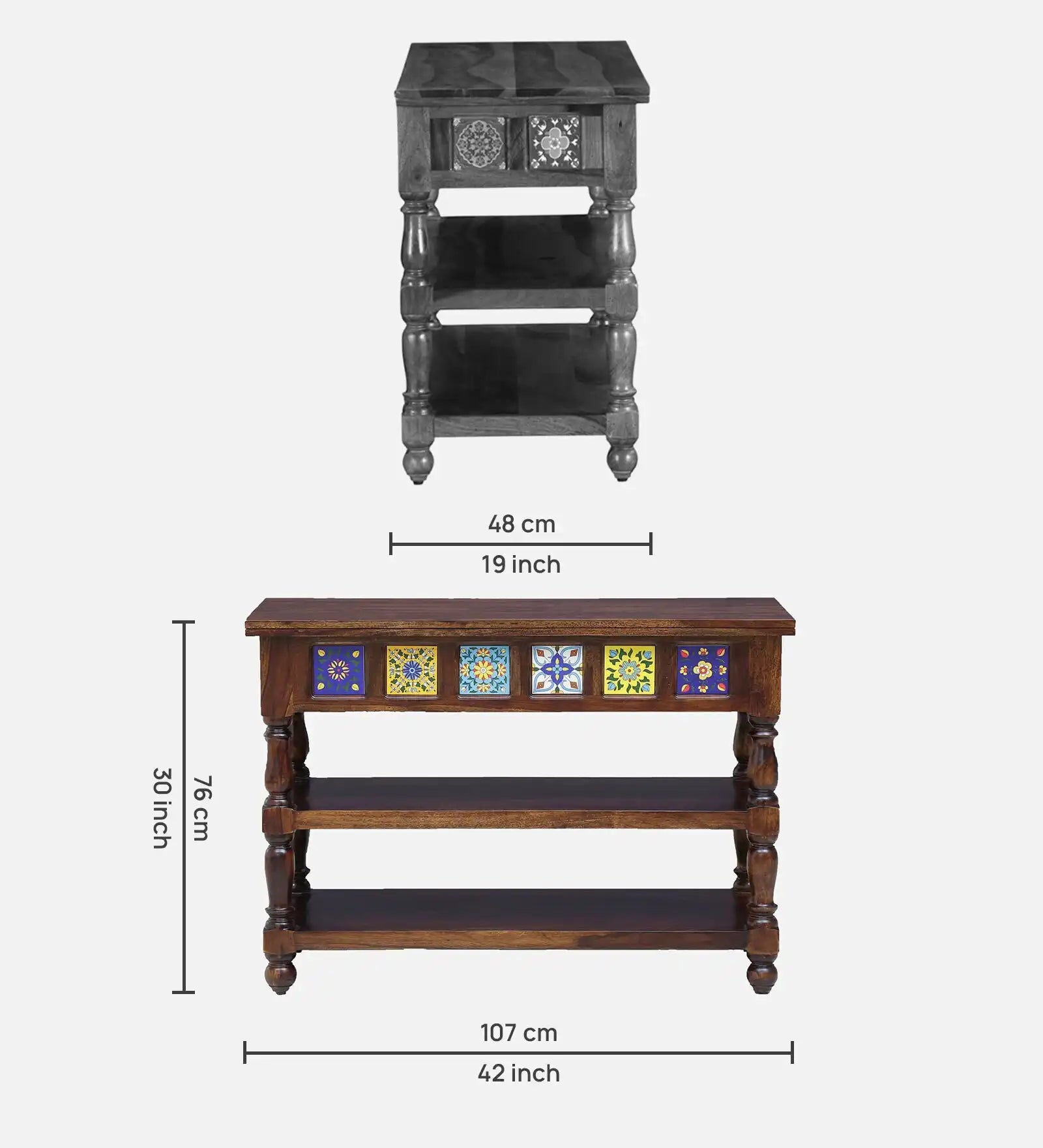 Slim Anamika console table in solid wood for space saving entryway design