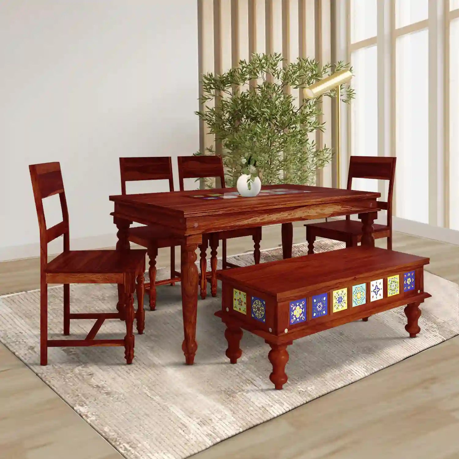 Solid Indian rosewood six-seater dining table set Anamika design strong and durable furniture