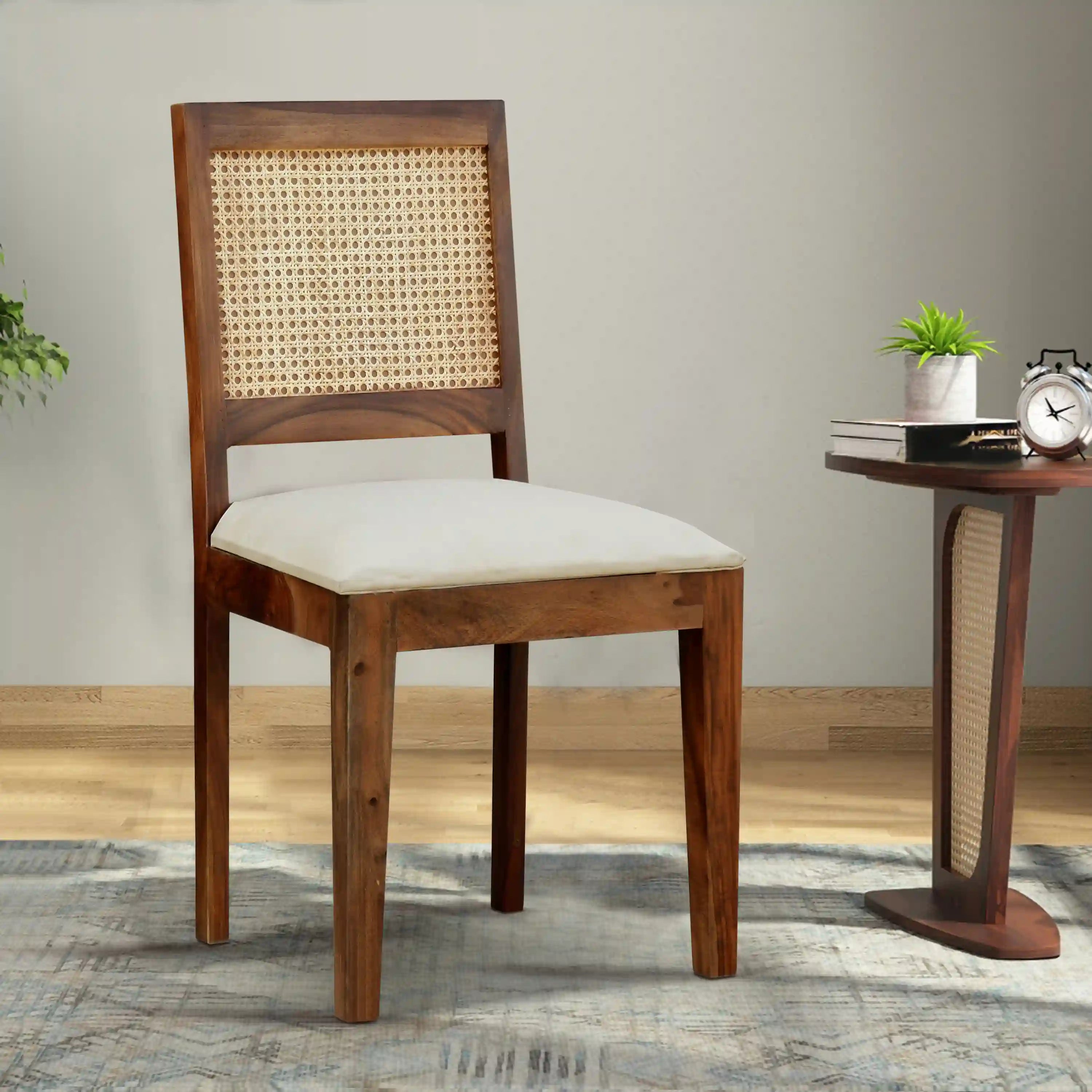 Solid sheesham wood cane chair with rattan design for modern and stylish interiors