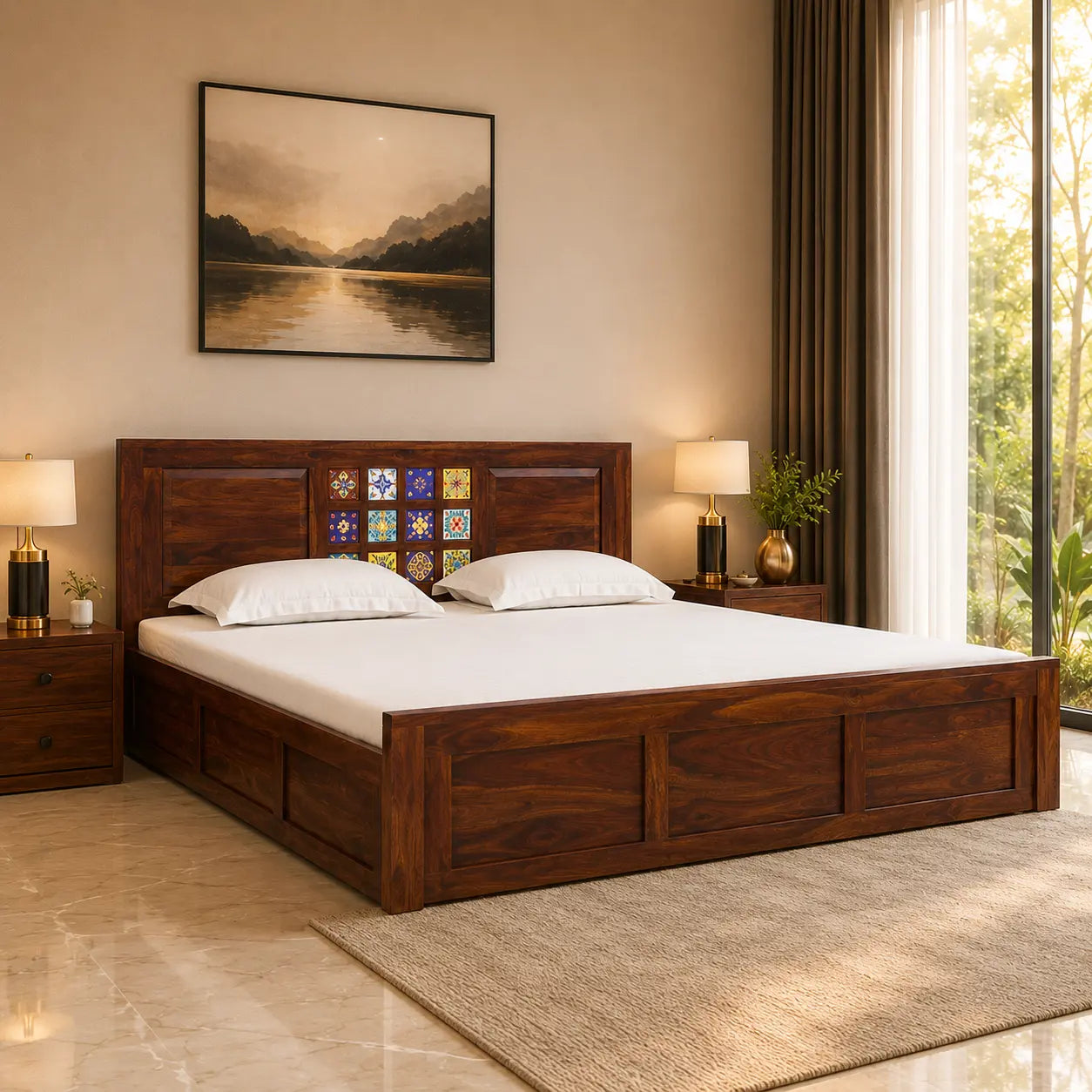 Anamika Solid Sheesham Wood Storage Bed with premium handcrafted finish