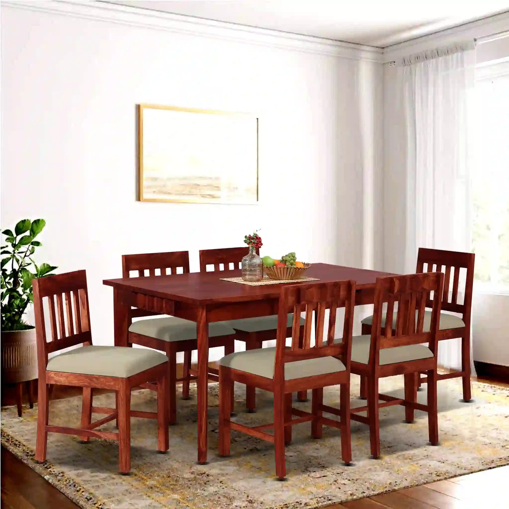 Solid sheesham wood six-seater dining table set Alford design strong and long lasting furniture