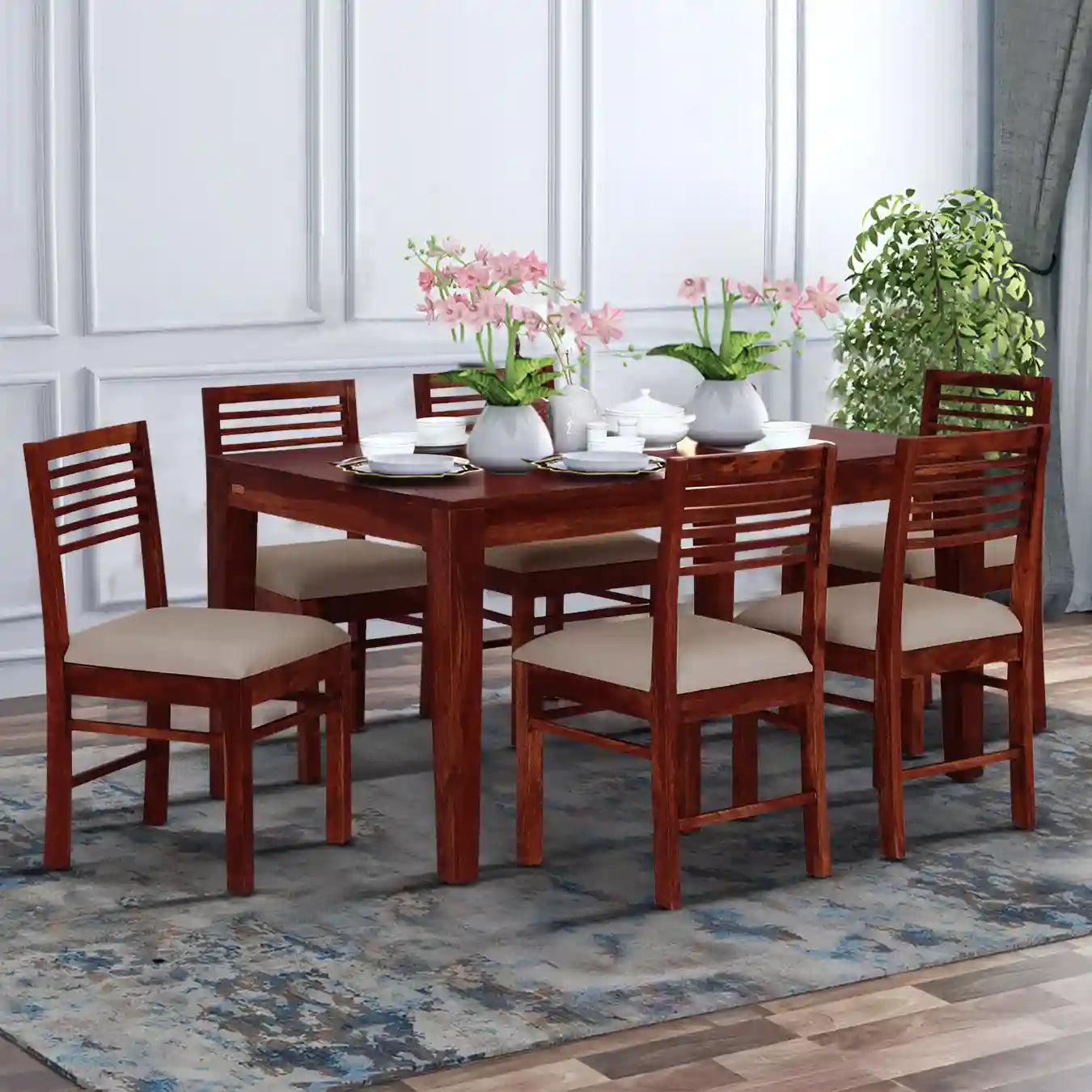 Solid sheesham wood six-seater dining table set Belfort design strong and durable furniture