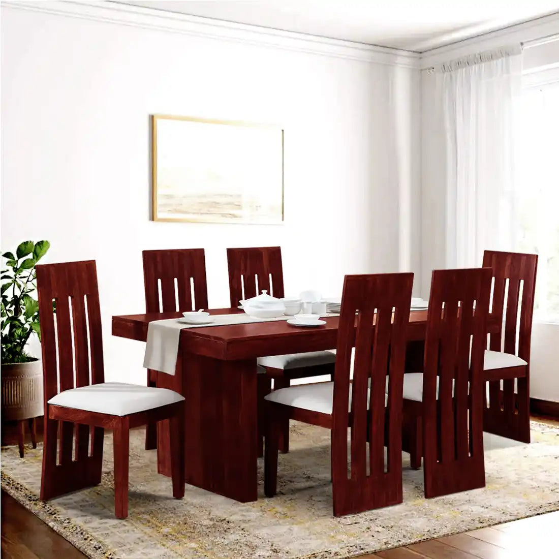 Solid sheesham wood six-seater dining table set Poster design strong and durable furniture