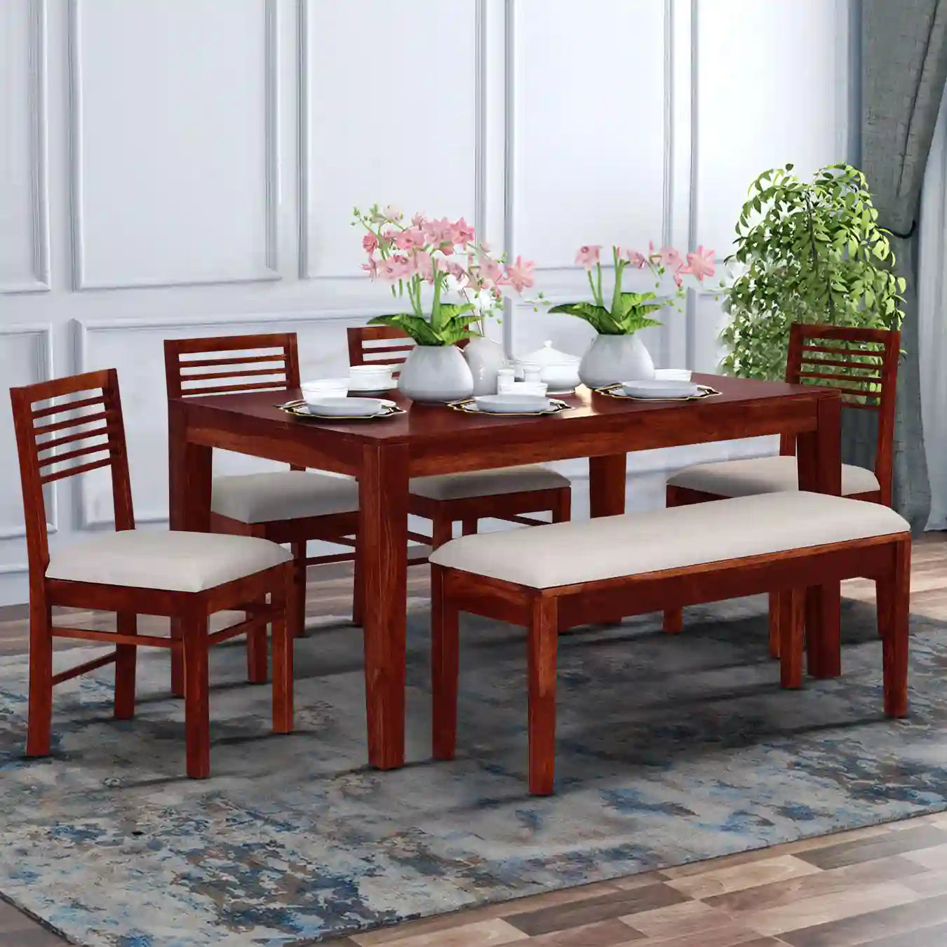 Solid sheesham wood six-seater dining table set Belfort design strong and durable furniture