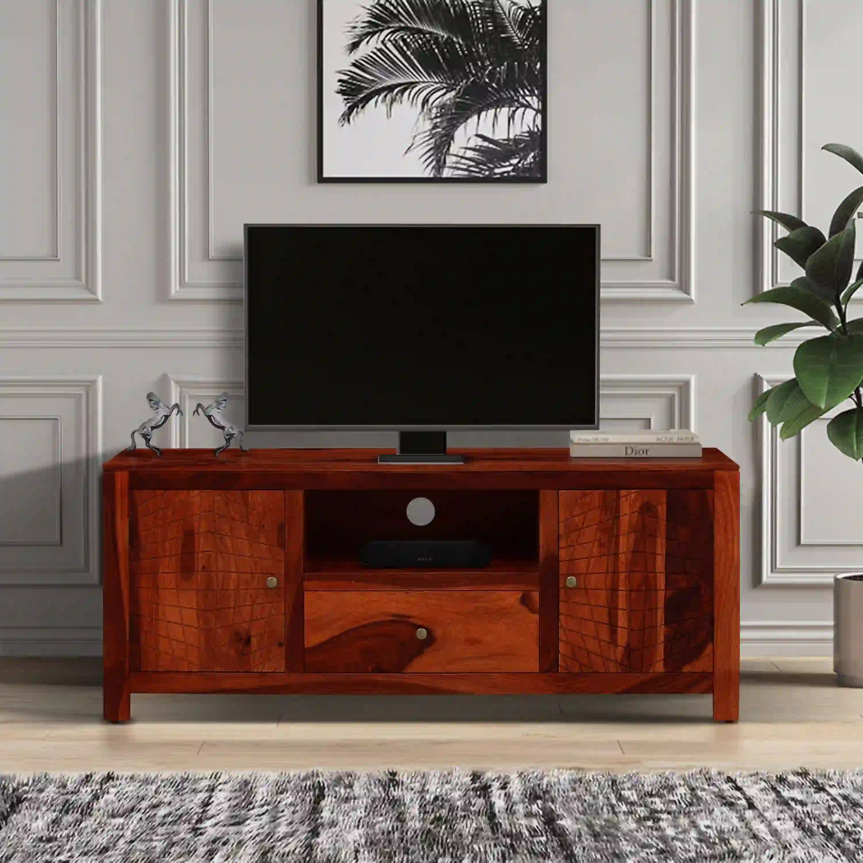 Solid sheesham wood tv console Harmonia modern tv cabinet design