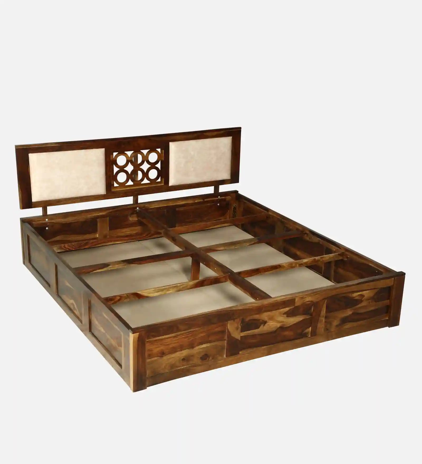 solid sheesham wood bed horizontal support layout queen size storage bed india