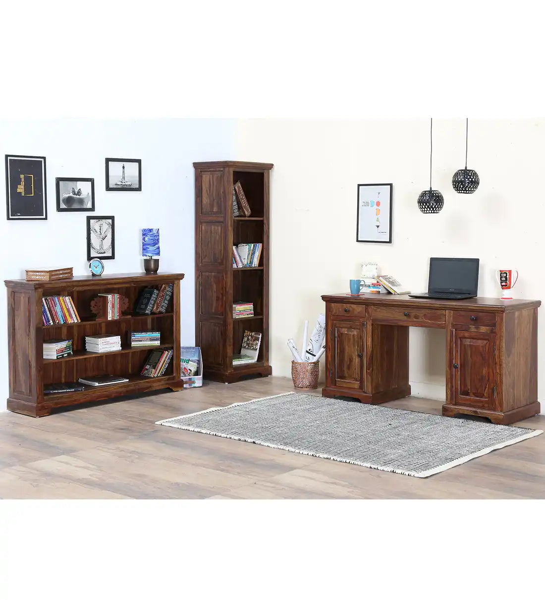 Solid wood bookshelf sheesham bookcase for living room display storage unit