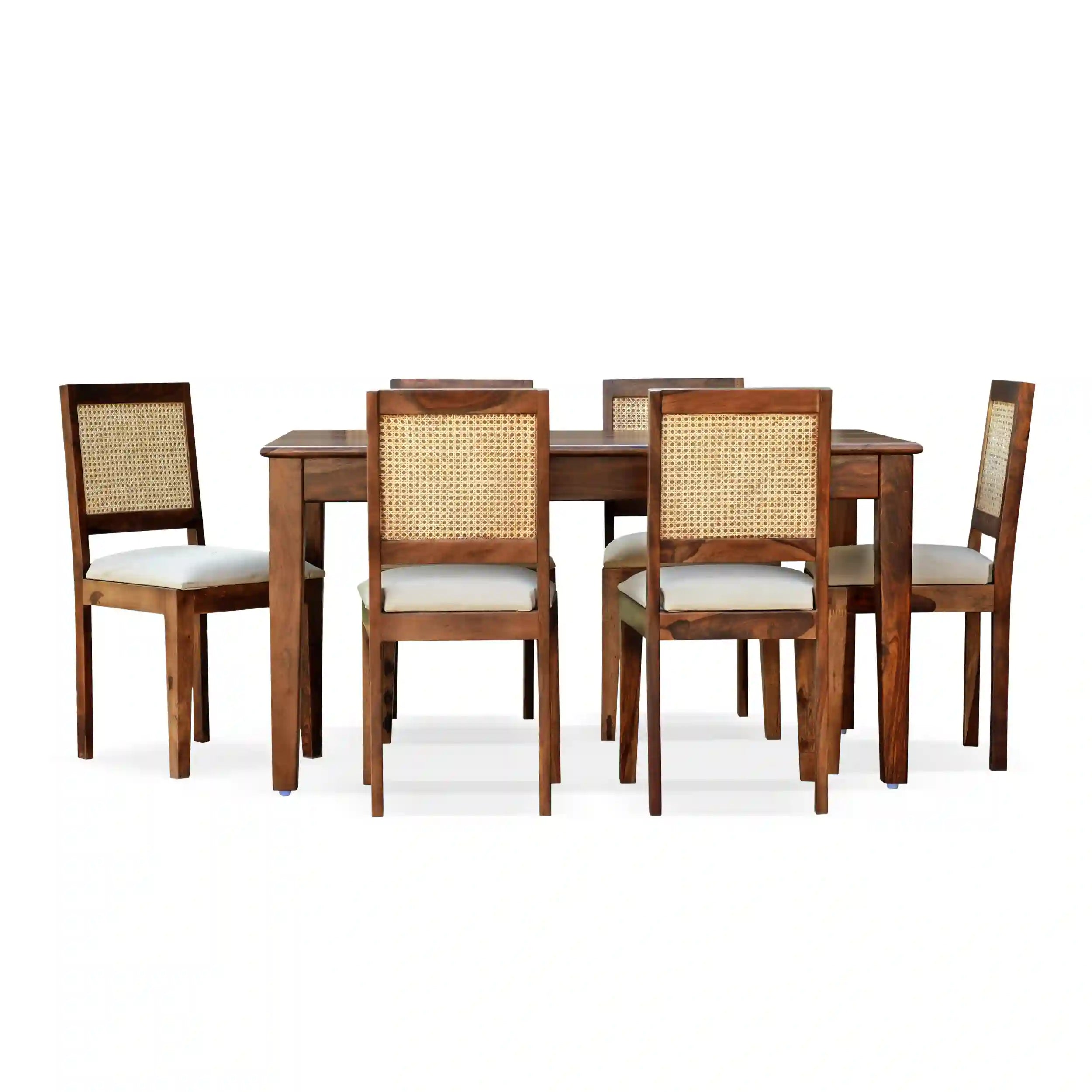 Solid wood cane 6-seater dining table set modern rattan style for premium dining space