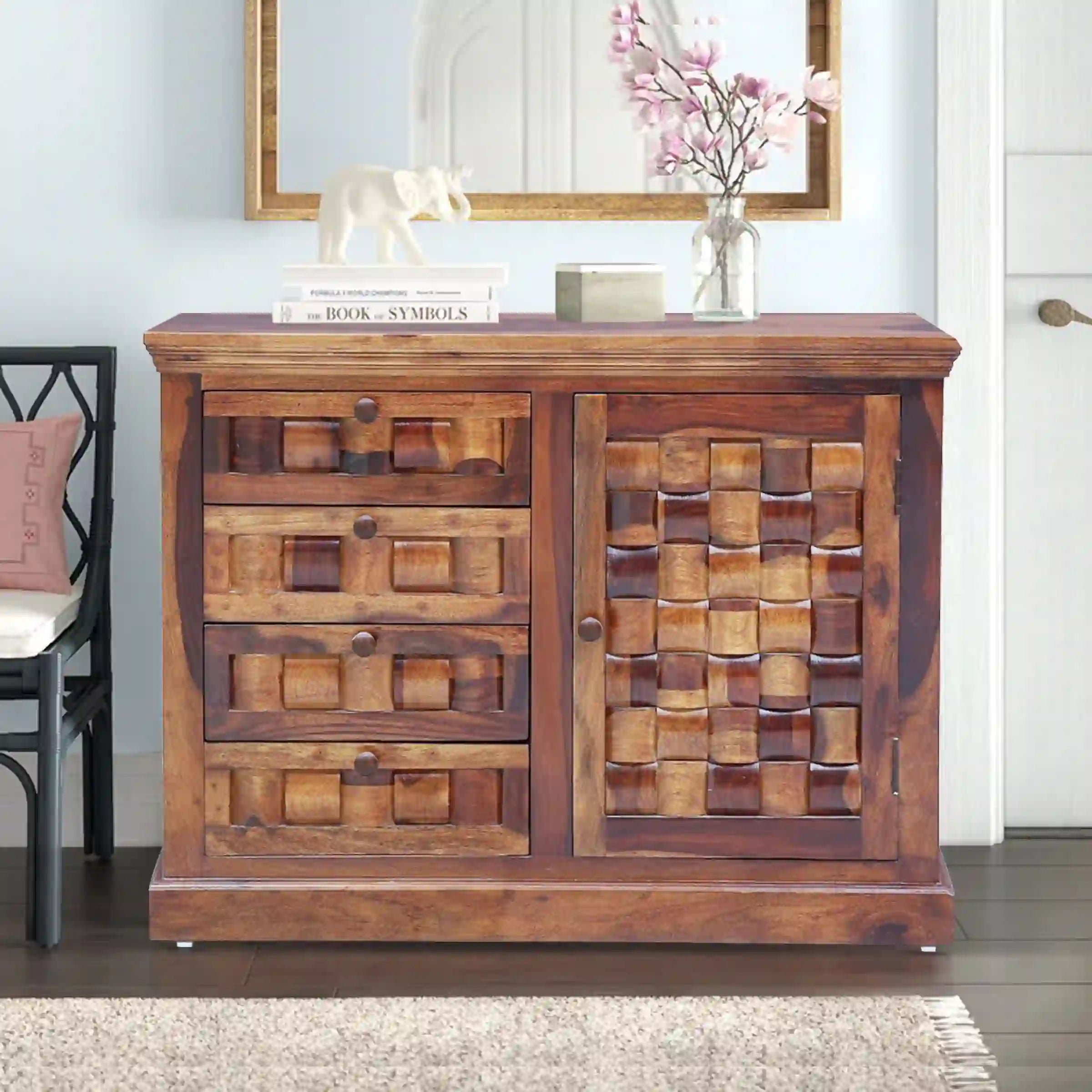 Solid wood console cabinet sheesham buffet storage design home