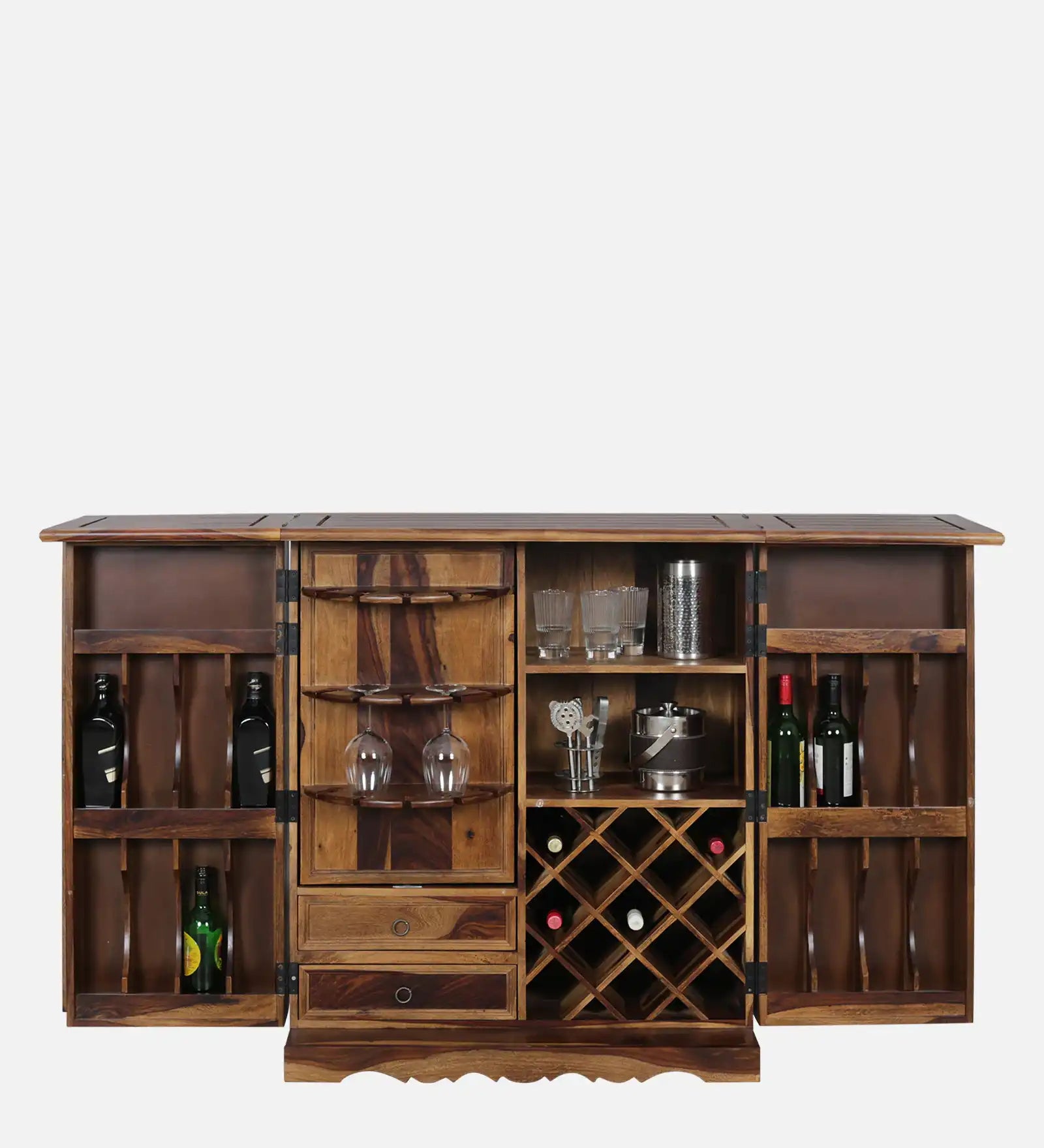 Solid wood home bar cabinet in sheesham furniture design for elegant interiors