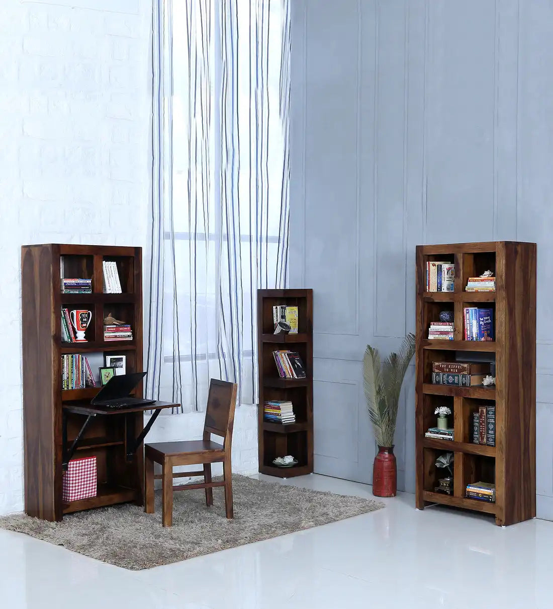 Solid wood laptop desk bookshelf combo sheesham home office furniture