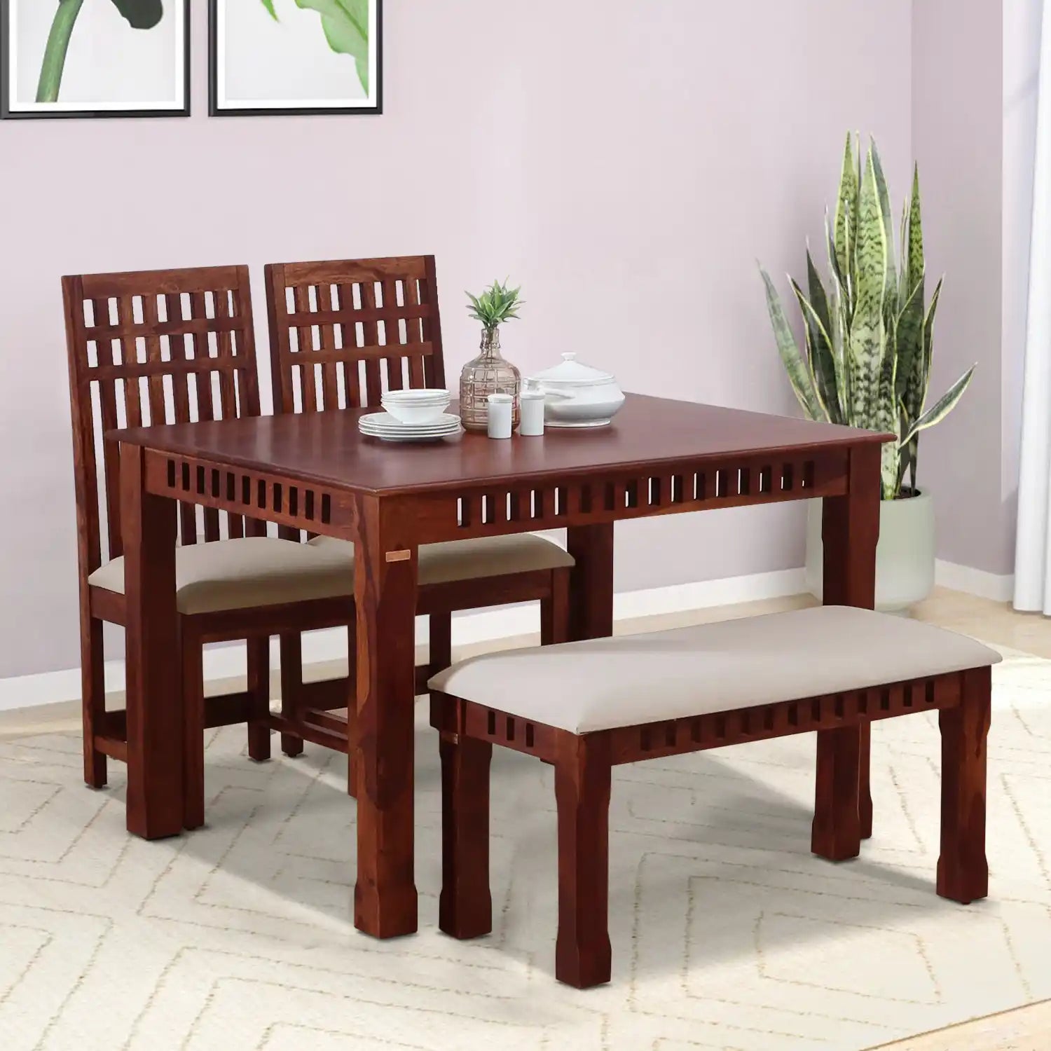 Solid wood Oasis dining table set four seater clean modern dining setup