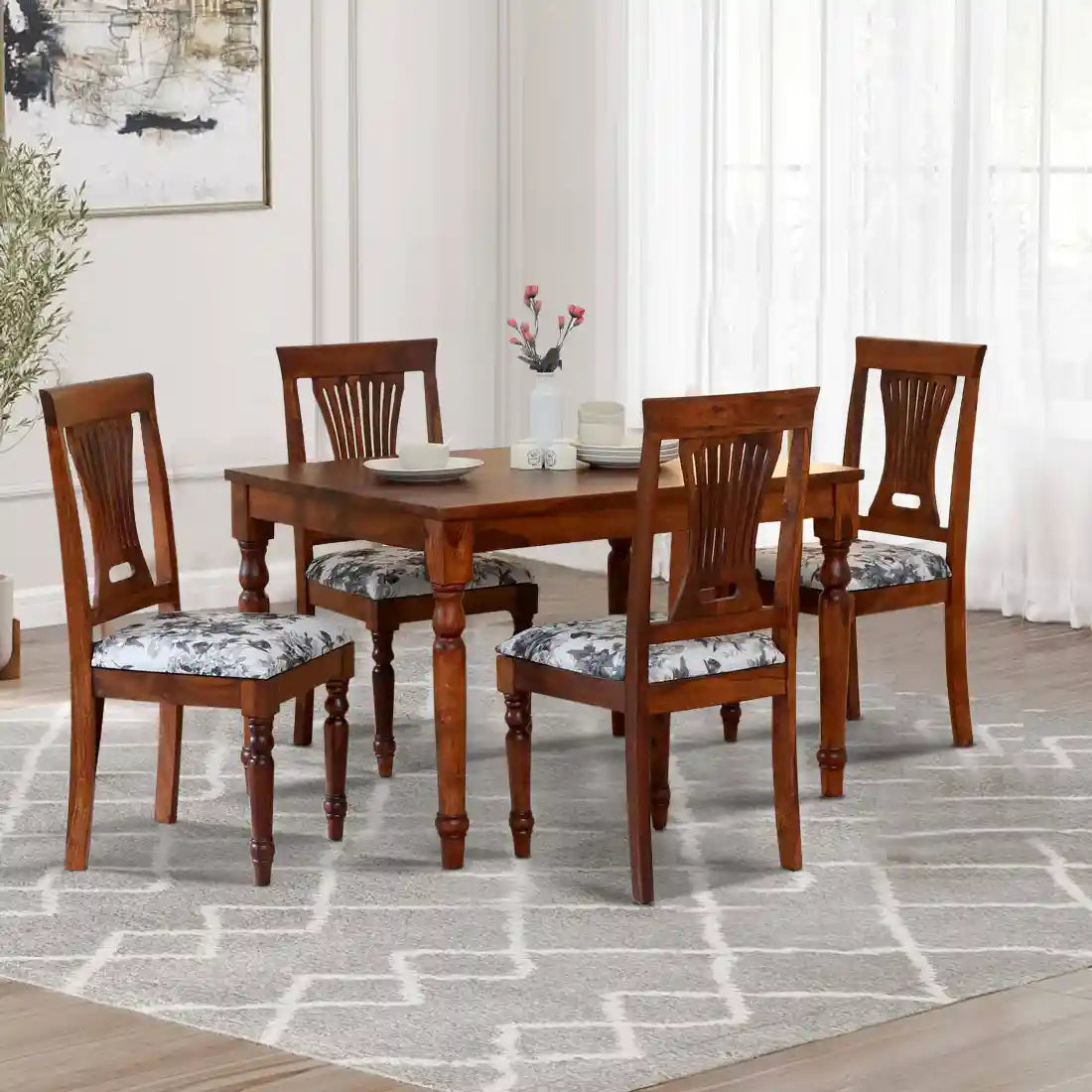 Solid wood Sheerel dining table set four seater elegant home dining furniture