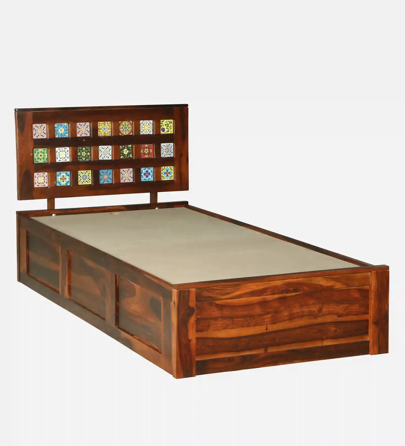 Solid wood single bed with storage Anamika design durable bed frame India