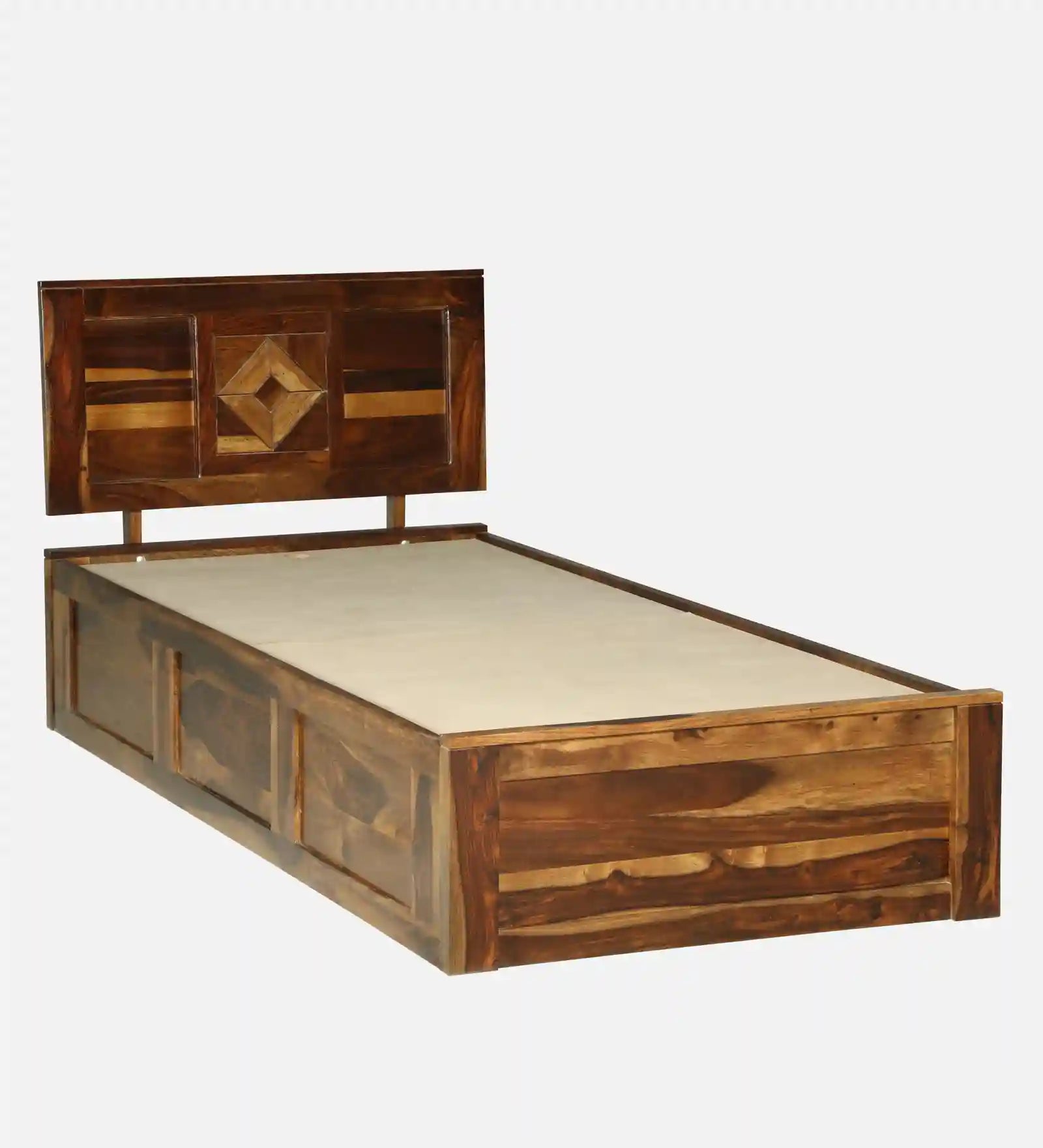 Solid wood single bed with storage Shraya design durable bed frame India
