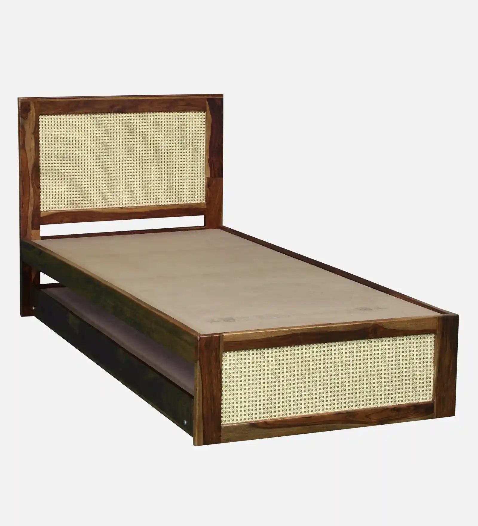 Solid wood single bed with trundle Kashtha durable bed frame India