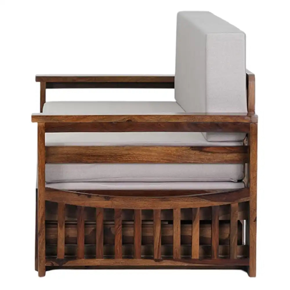 Solid wood sofa cum bed with storage space saving living room design