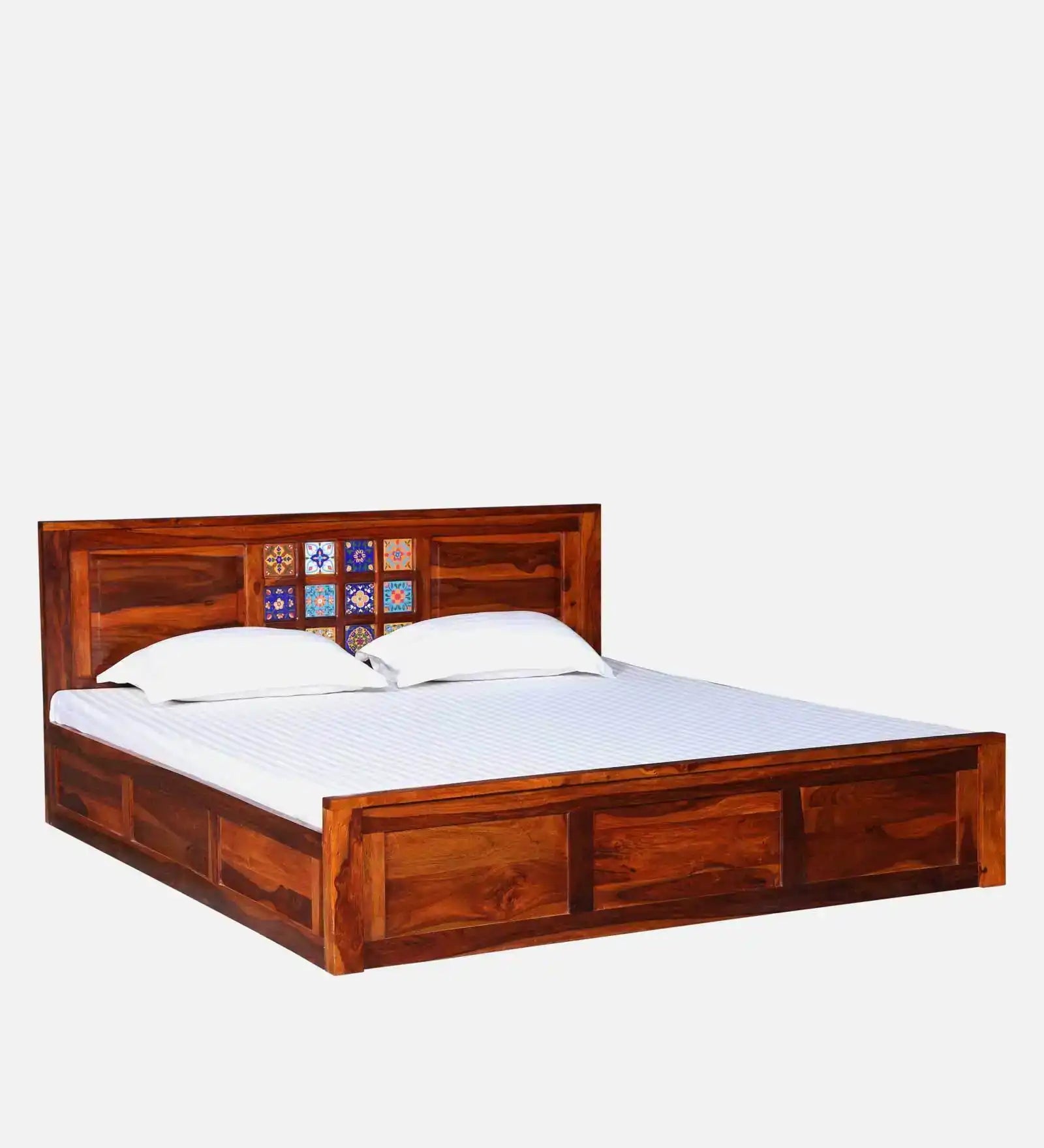 solid sheesham wood storage bed side view anamika wooden bed design india