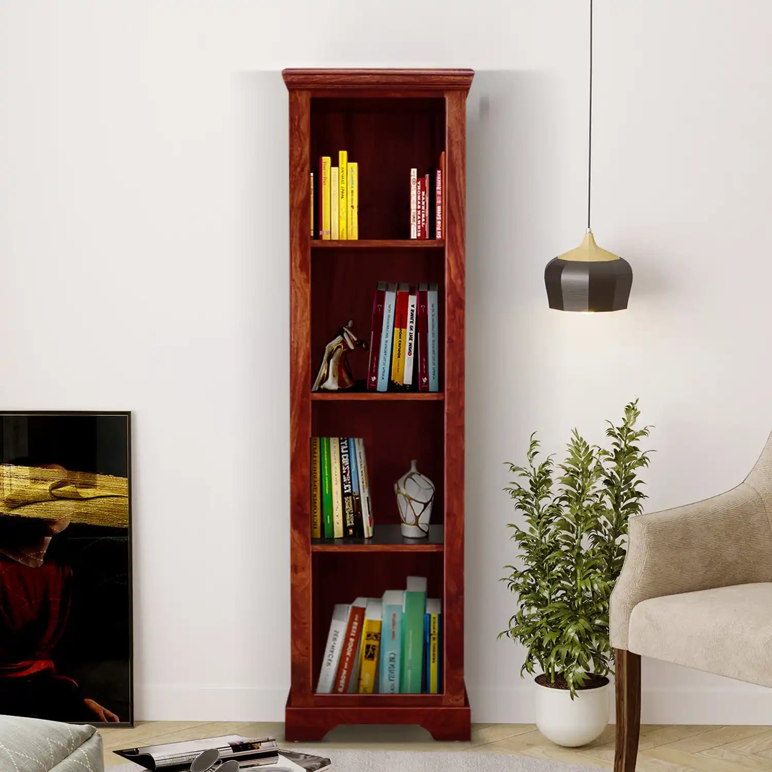 Solid wood tower bookshelf sheesham display storage unit modern design