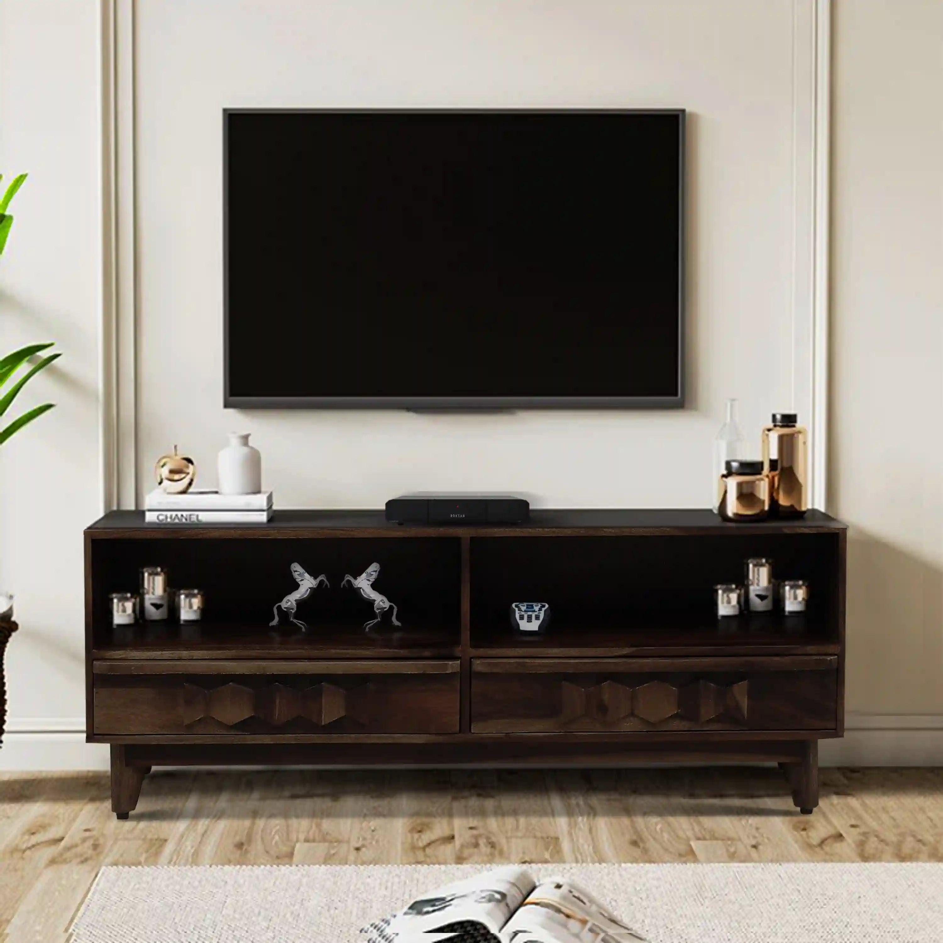 Solid wood tv unit with drawers Alford living room furniture