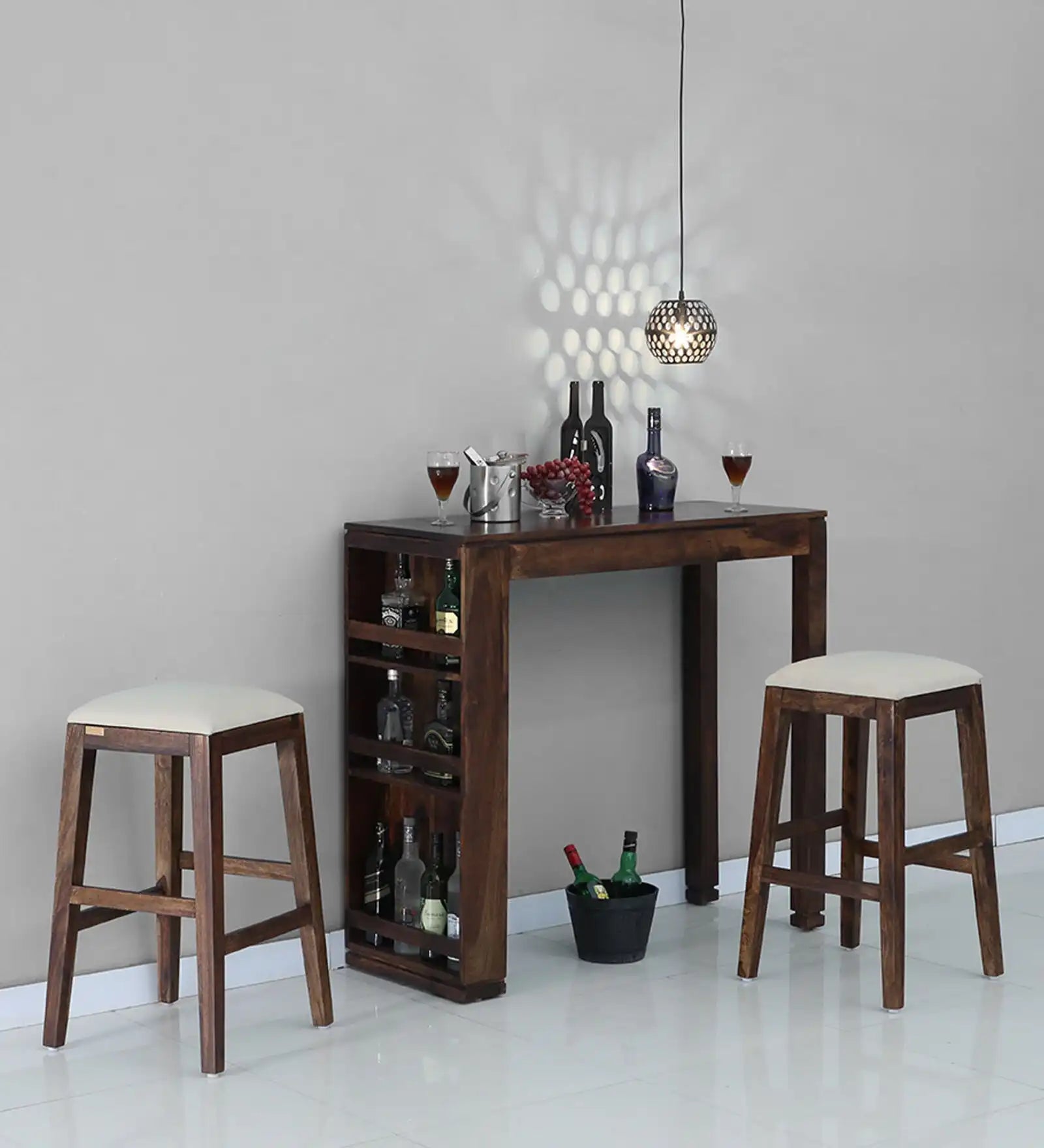 Space saving bar table set with chairs in solid wood for compact homes