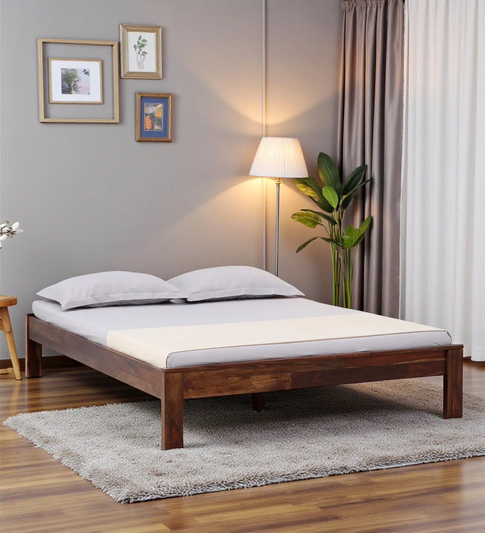 Sthira queen bed solid wood no storage clean design frame