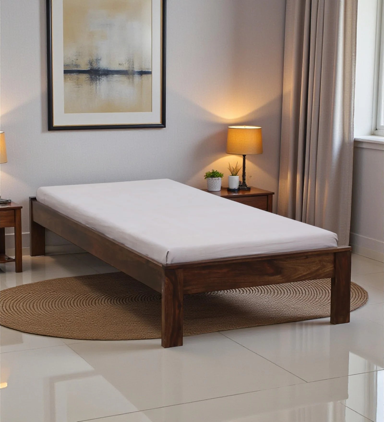 Sthira sheesham wood single bed without storage modern solid wood bed India