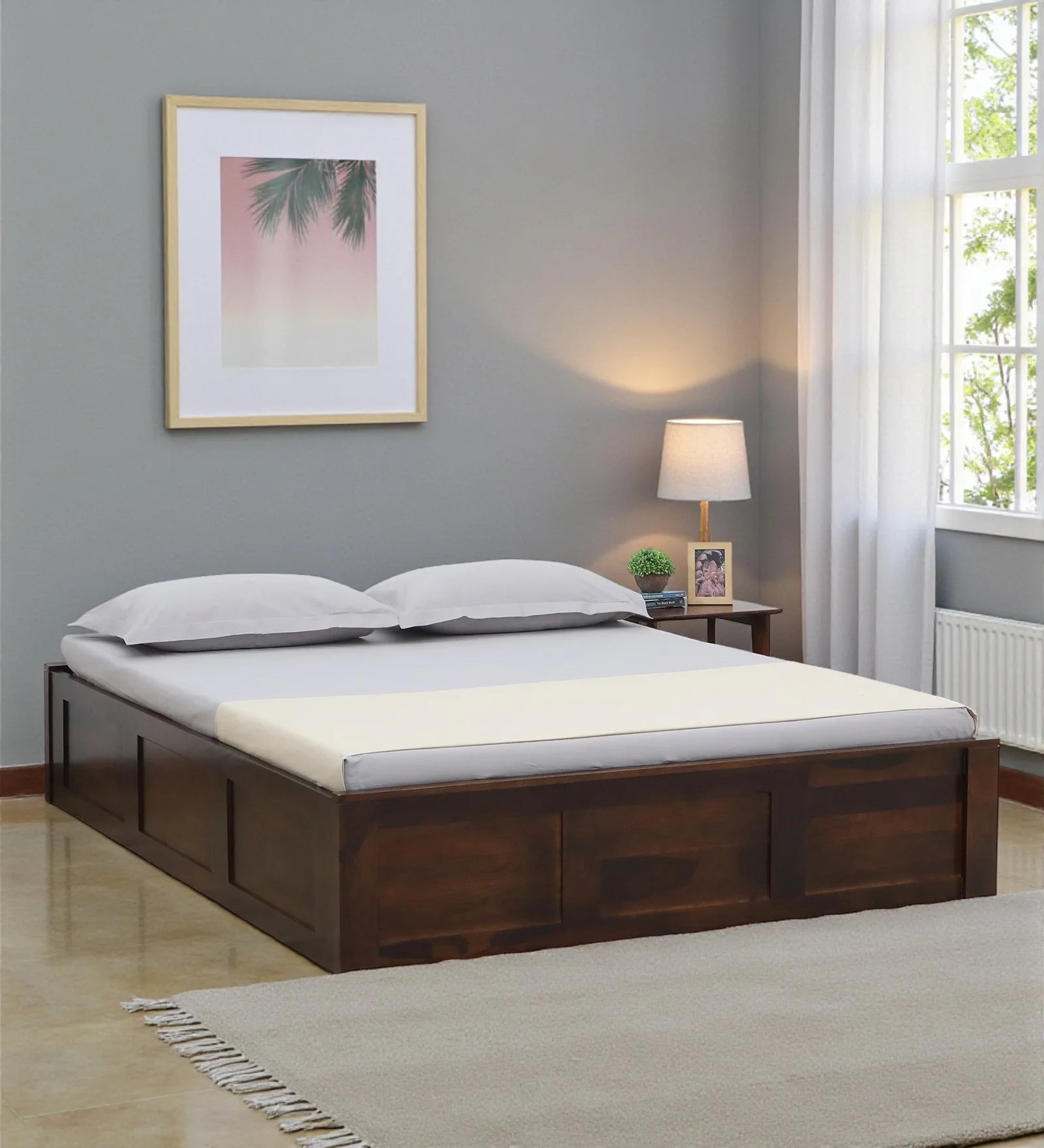 Sthira solid sheesham wood king size bed with hydraulic storage heavy duty