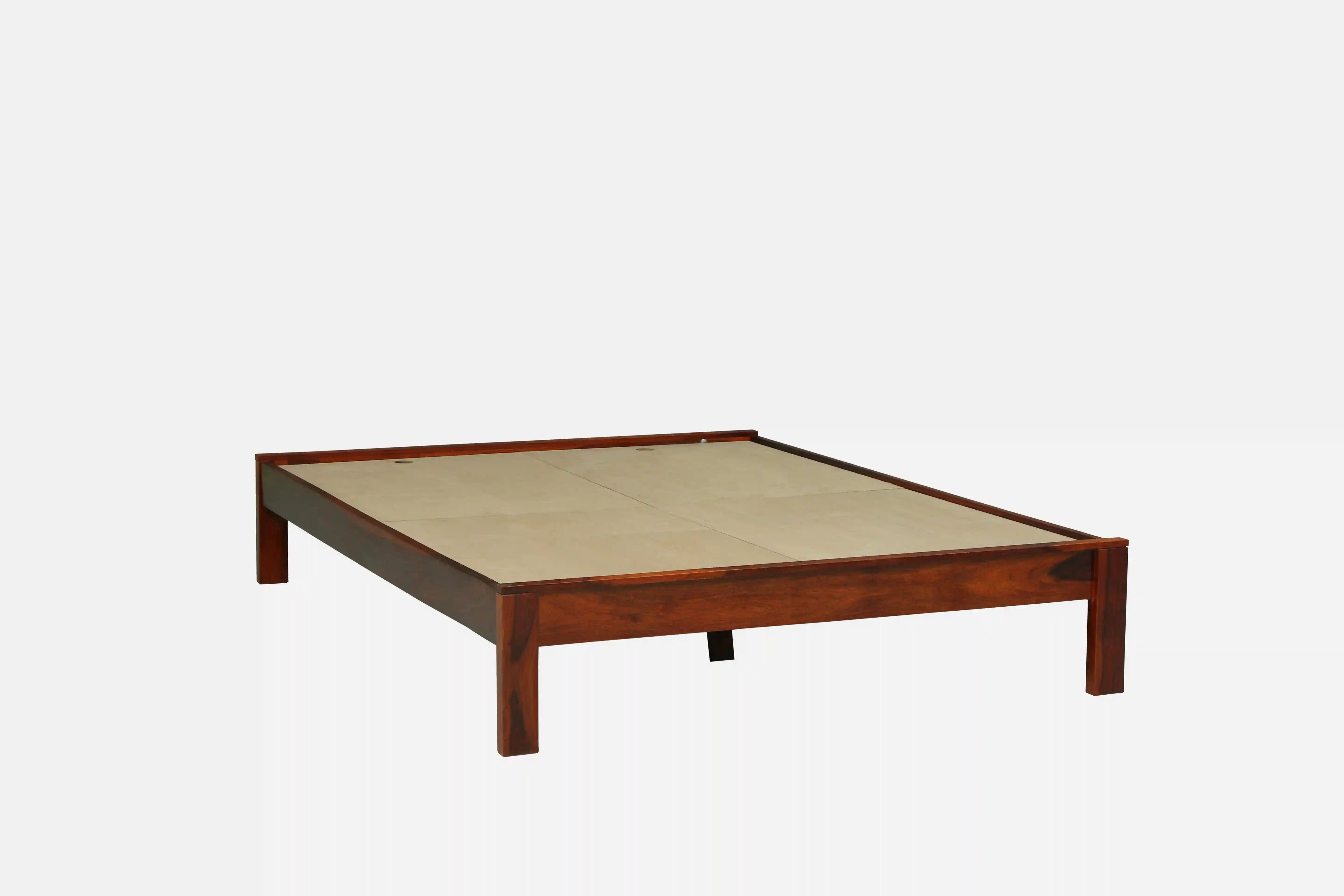sthira solid wood king size bed side view without storage modern bedroom furniture