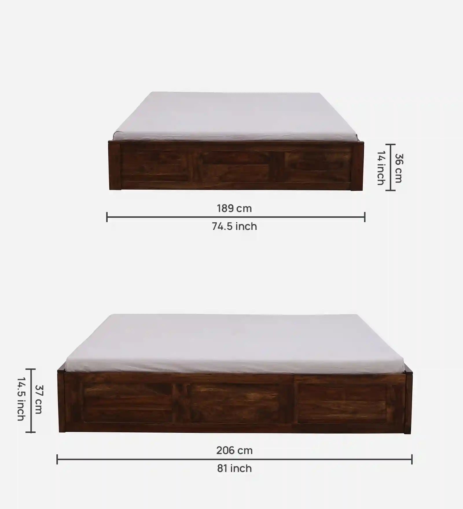 Sthira solid wood king size bed with box storage durable design