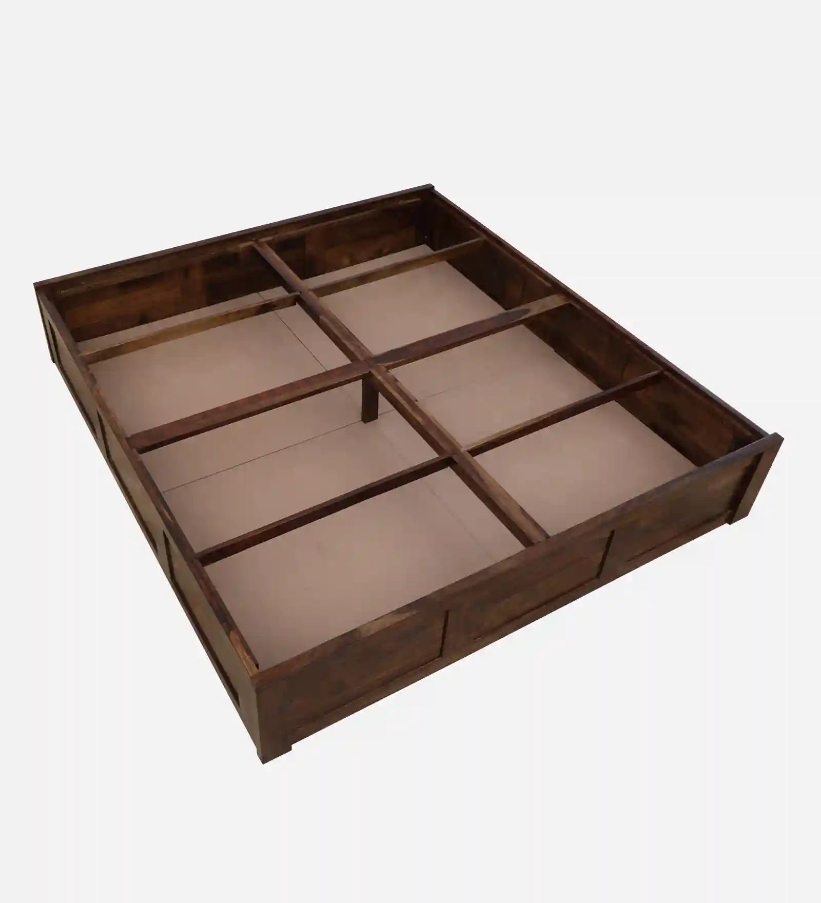 Sthira solid wood king size bed with box storage luxury finish