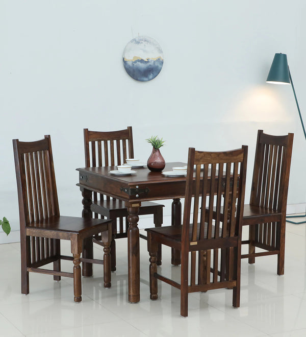 Samrita Solid Wood 4 Seater Dining Set In Provincial Teak Finish By Rajwada