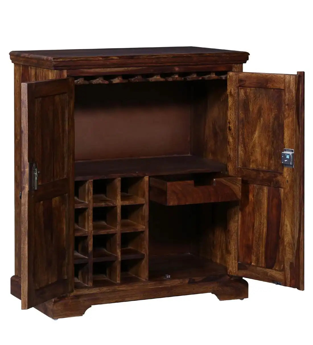Tall bar cabinet in solid wood for complete home bar furniture setup