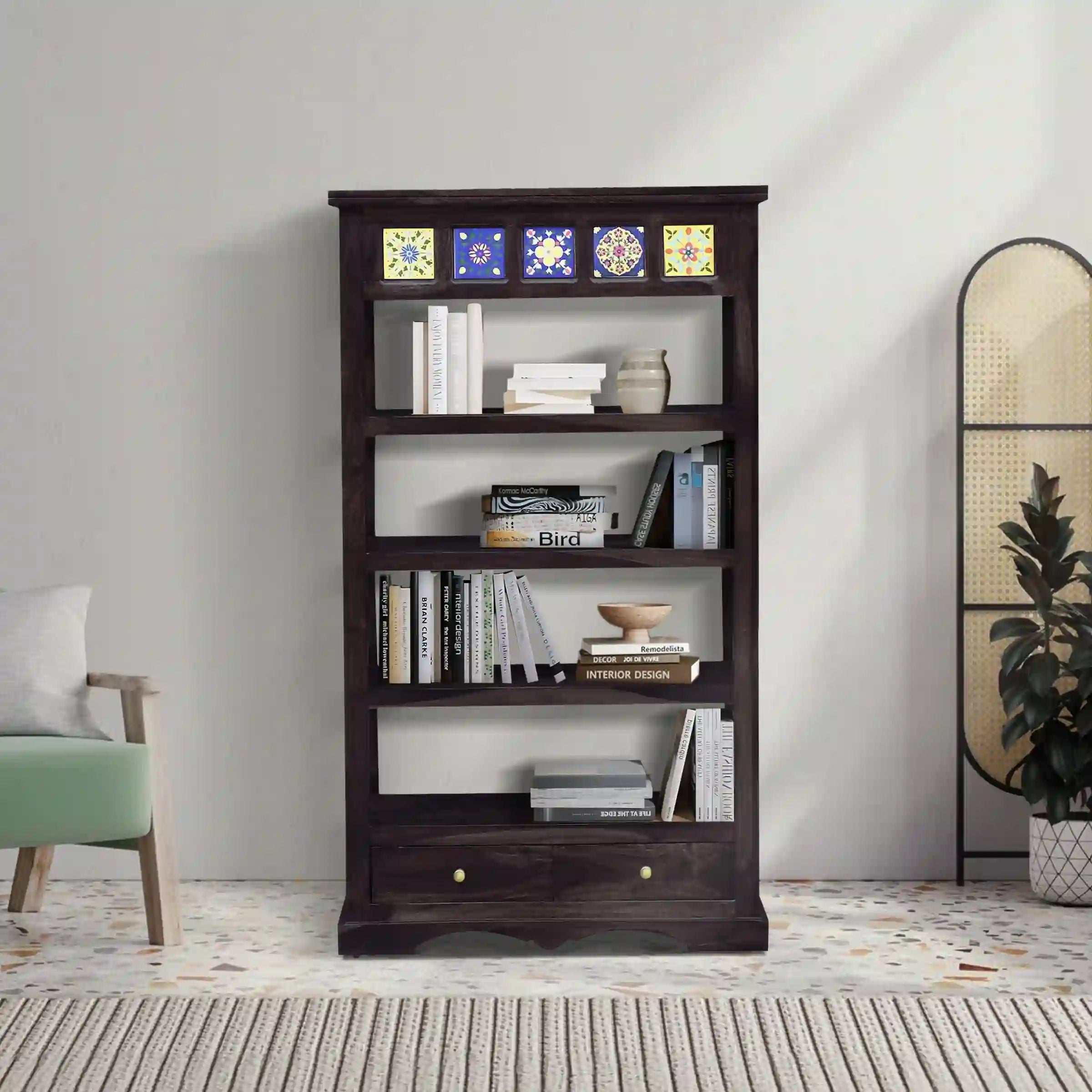 Tall sheesham wood book shelf storage bookshelf home decor unit