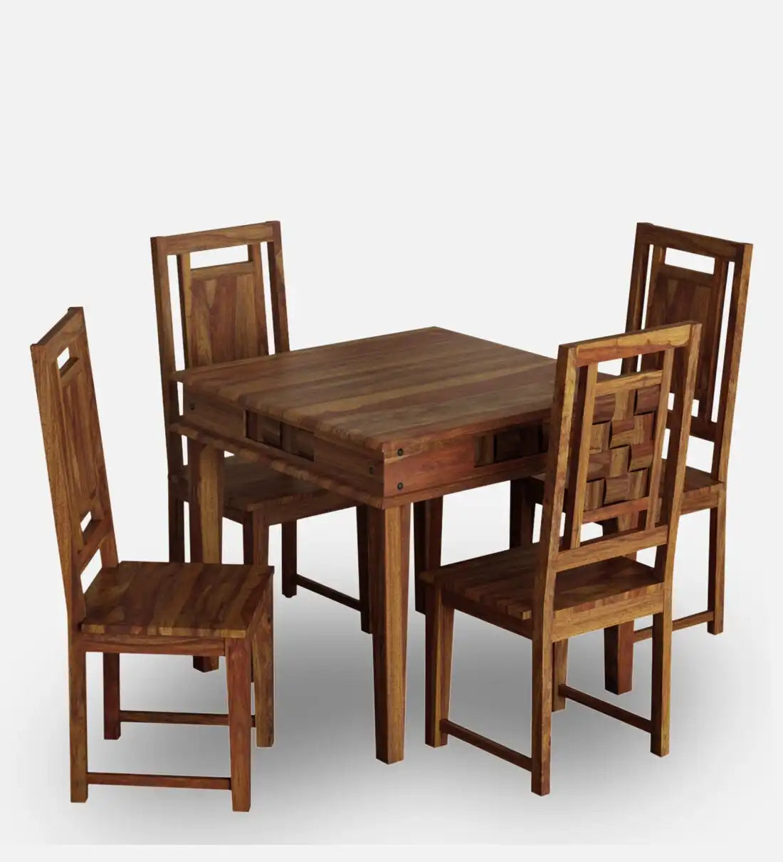 Teak finish Niware dining set four seater elegant wooden dining furniture