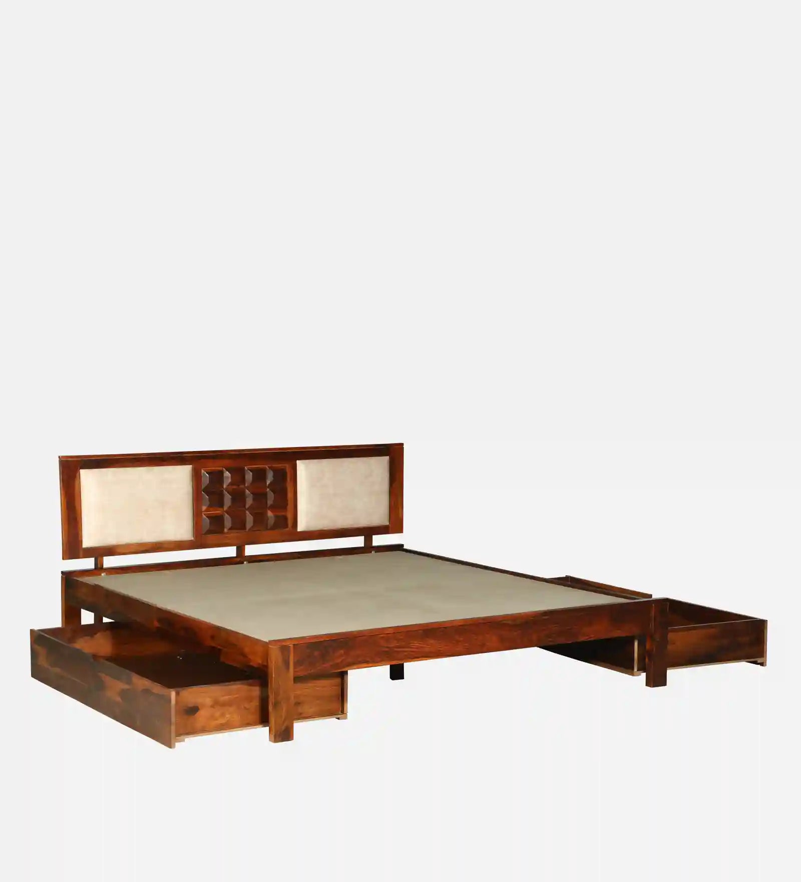 queen size wooden bed drawer storage bedroom setup modern furniture india