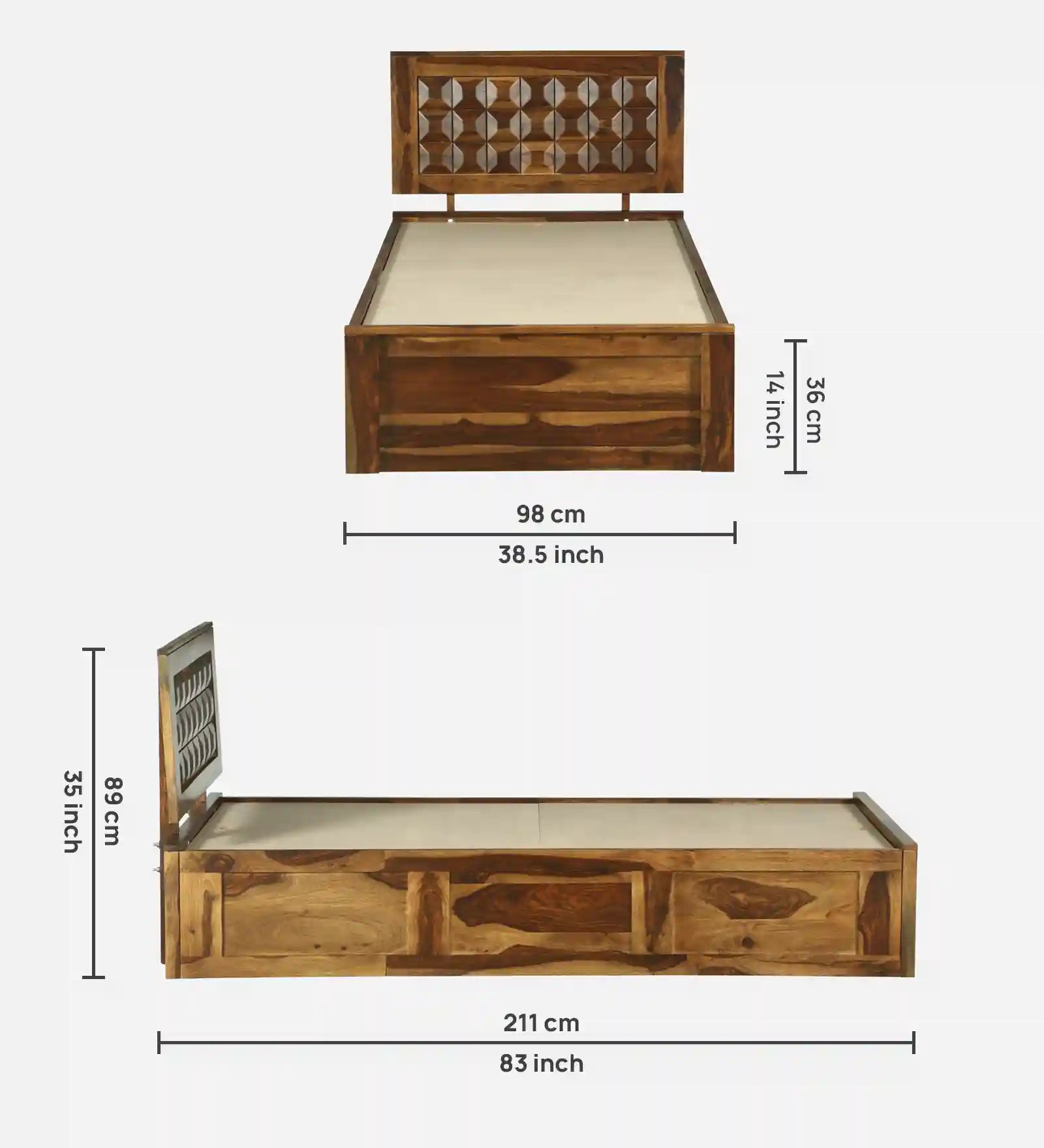 tejas sheesham wood single bed with storage modern indian style wooden furniture