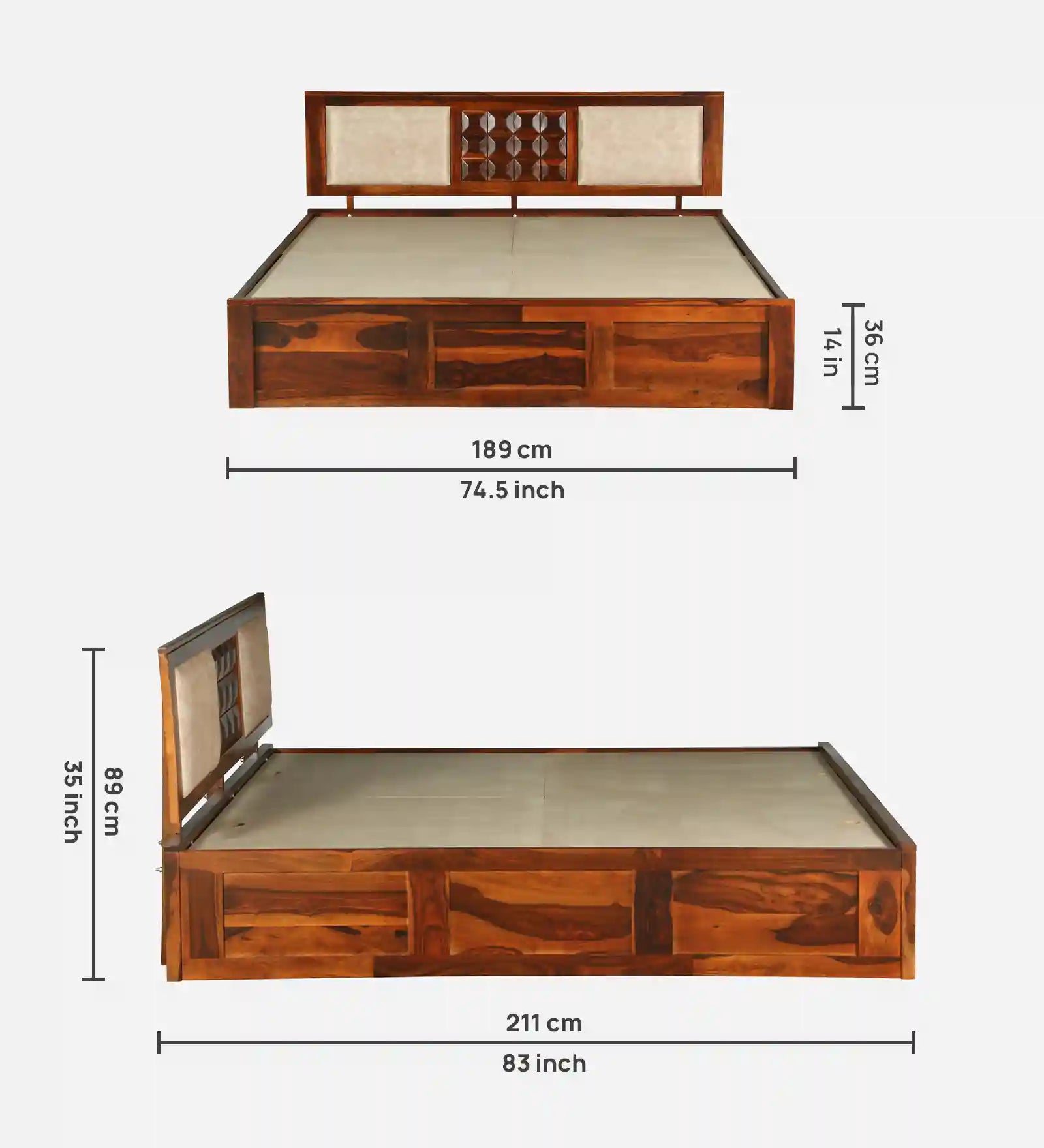 sheesham wood king size bed top view mattress layout box storage wooden bed india