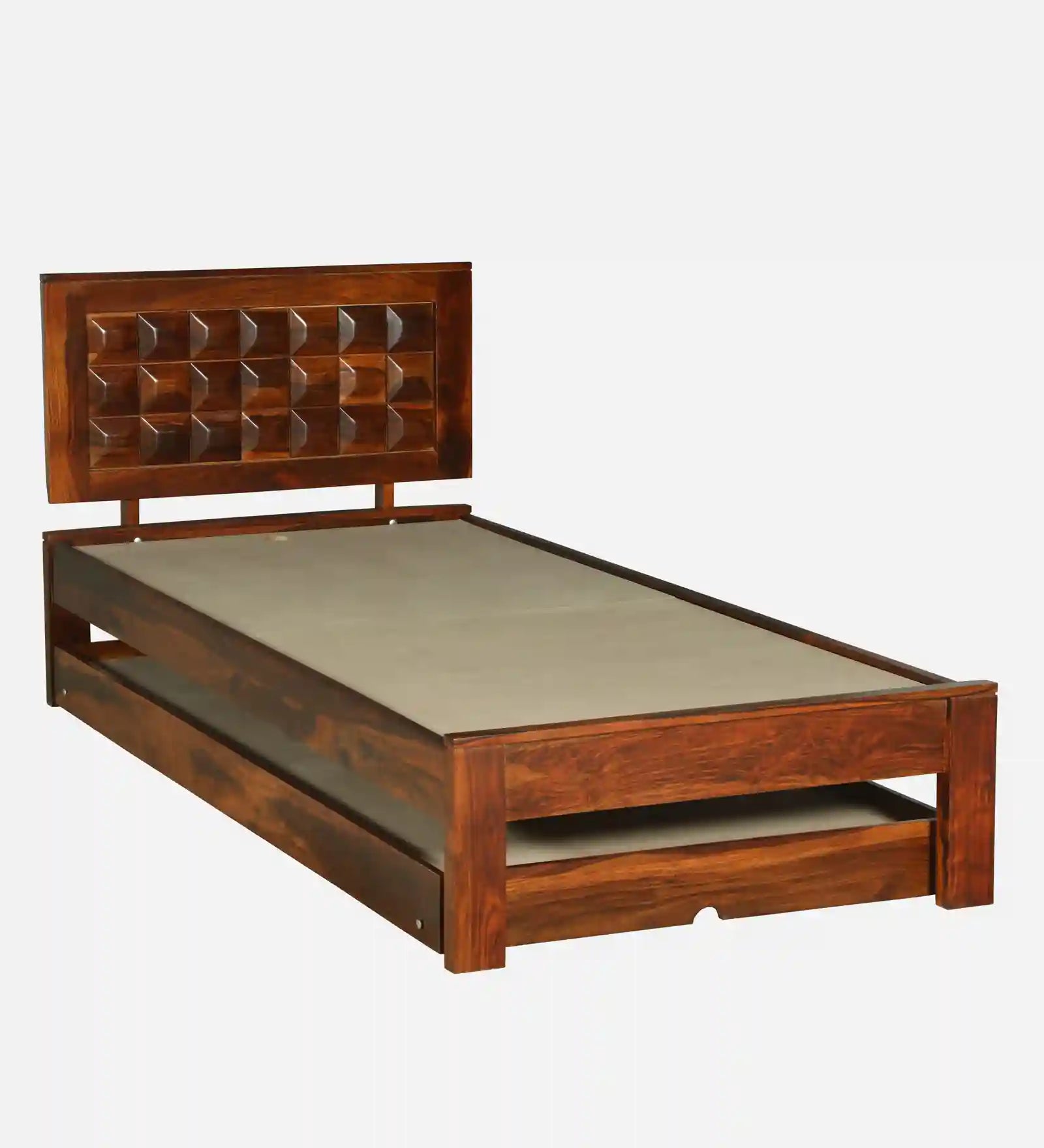 tejas sheesham wood single bed with trundle strong durable wooden frame with pull out bed